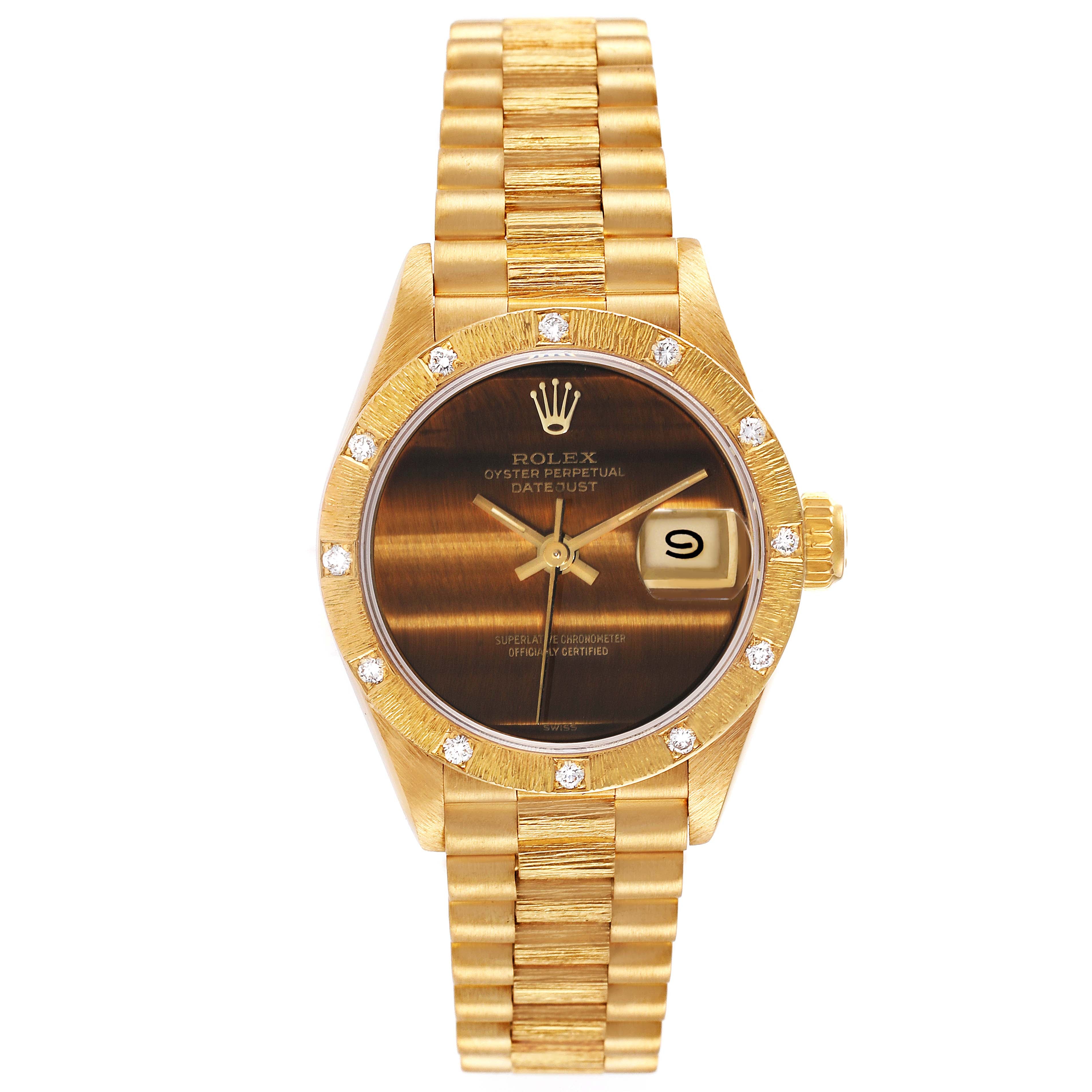 Rolex President Yellow Gold Tiger Eye Dial Diamond Ladies Watch 69288