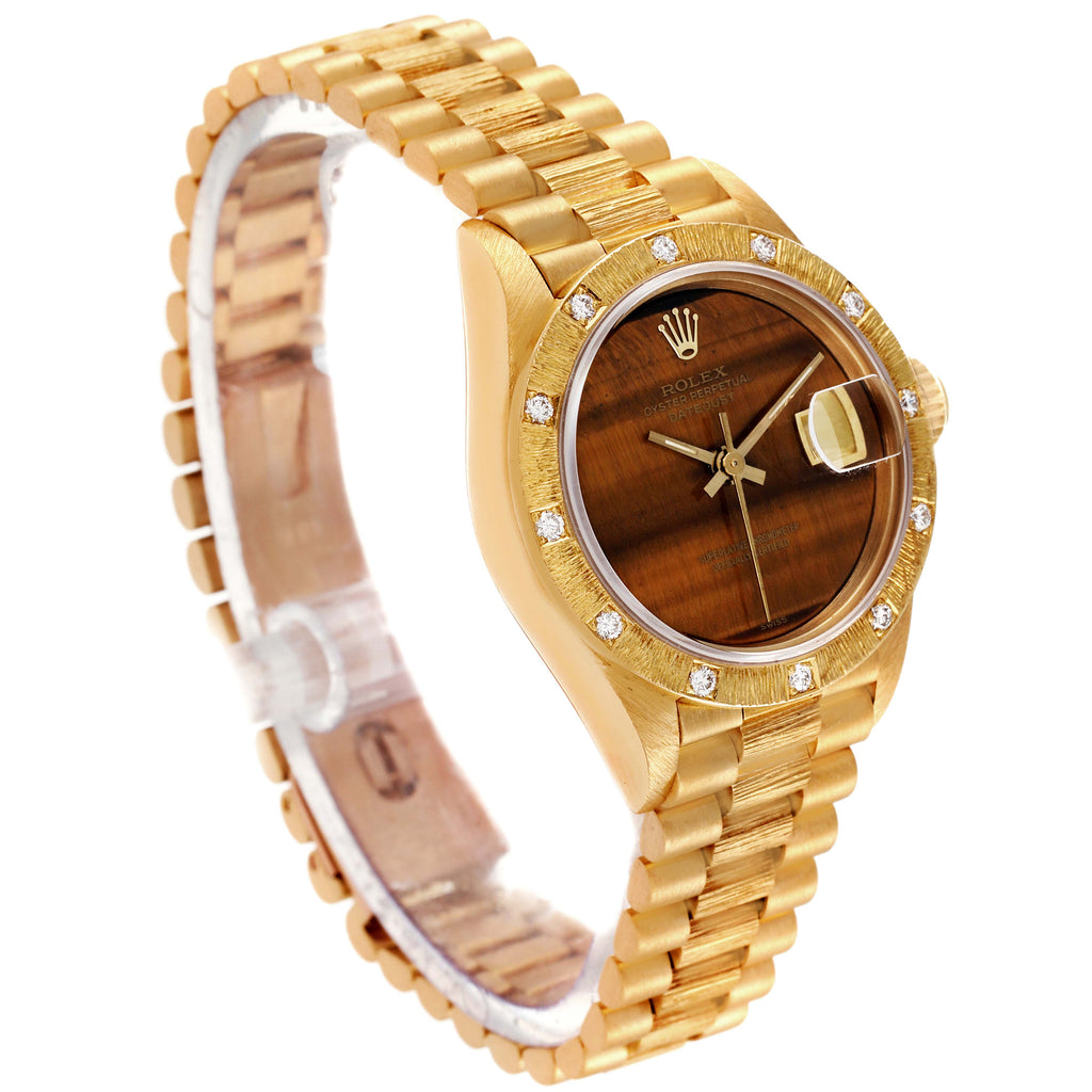 Rolex President Yellow Gold Tiger Eye Dial Diamond Ladies Watch 69288