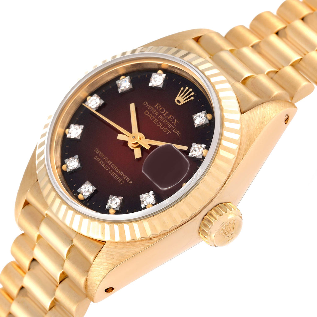 Rolex President Yellow Gold Vignette Diamond Dial Ladies Watch 69178