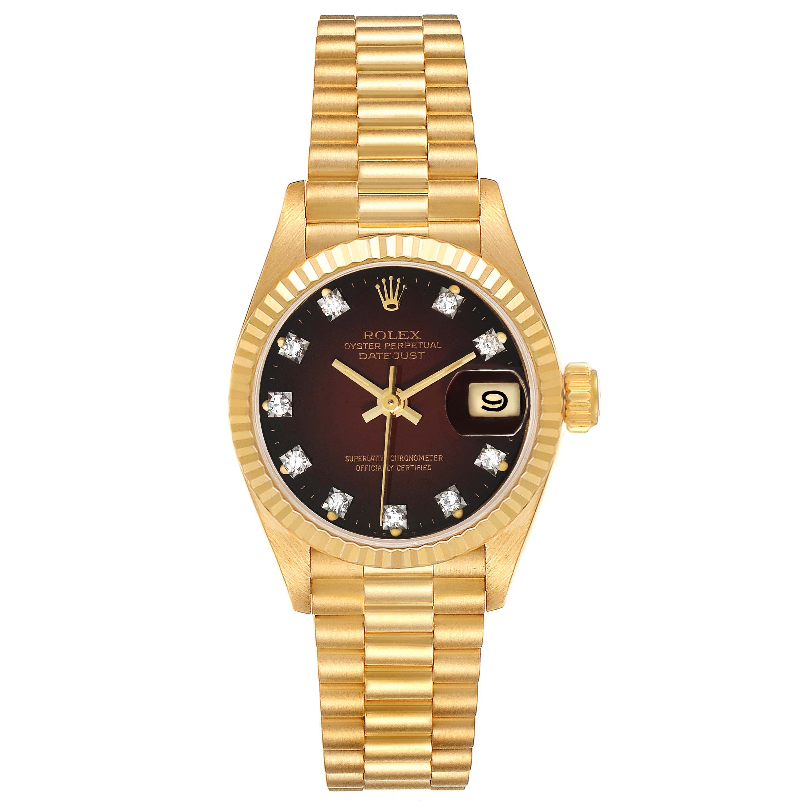 Rolex President Yellow Gold Vignette Diamond Dial Ladies Watch 69178
