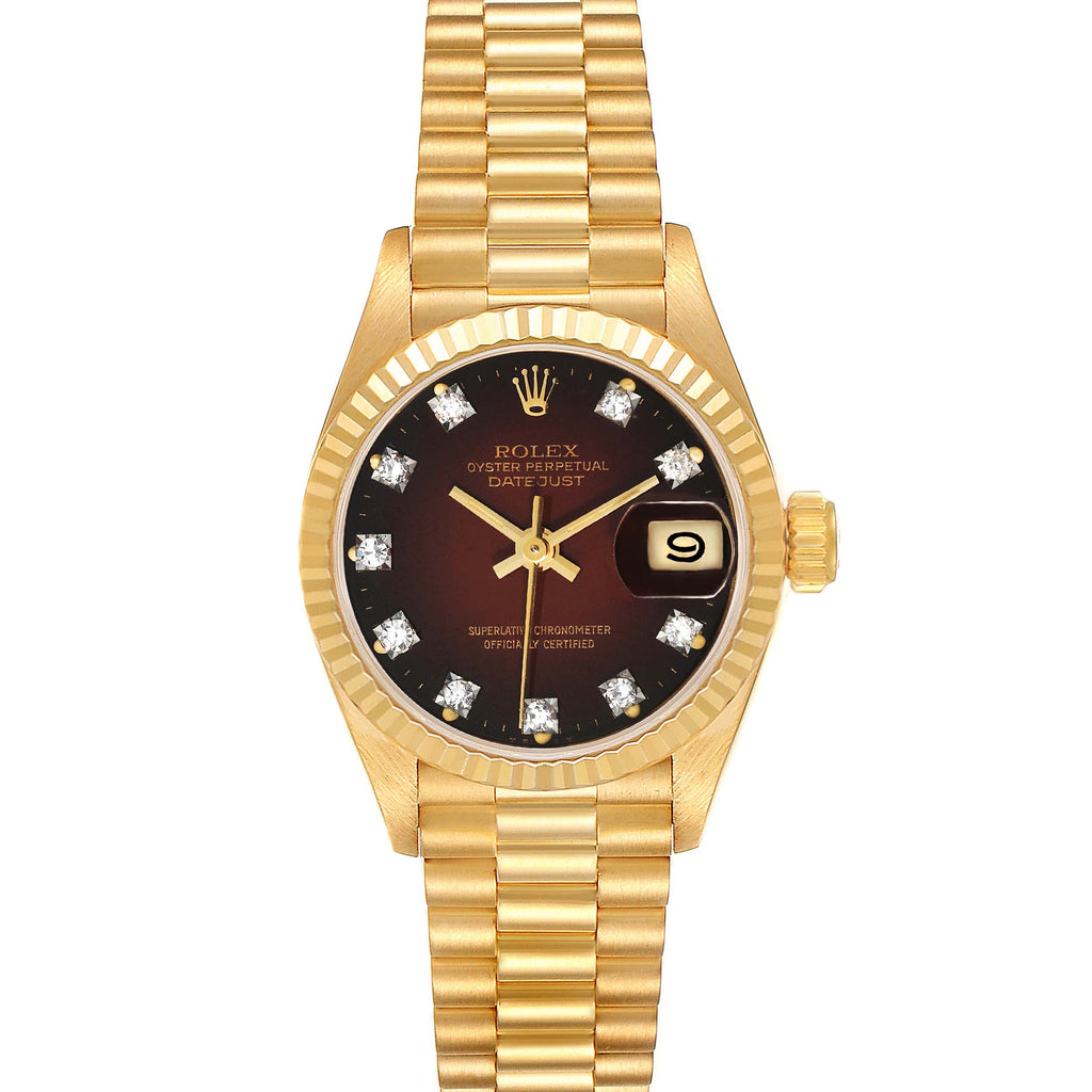 Rolex President Yellow Gold Vignette Diamond Dial Ladies Watch 69178