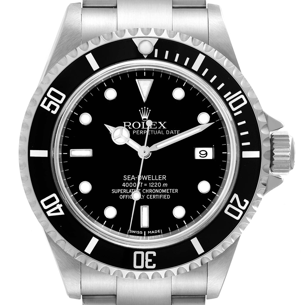Rolex Seadweller 4000 Black Dial Steel Mens Watch 16600 Box Service Card