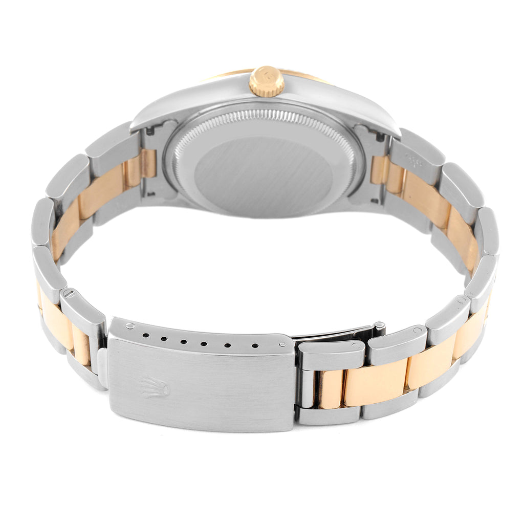 Rolex Date Steel Yellow Gold Black Dial Oyster Bracelet Mens Watch 15223