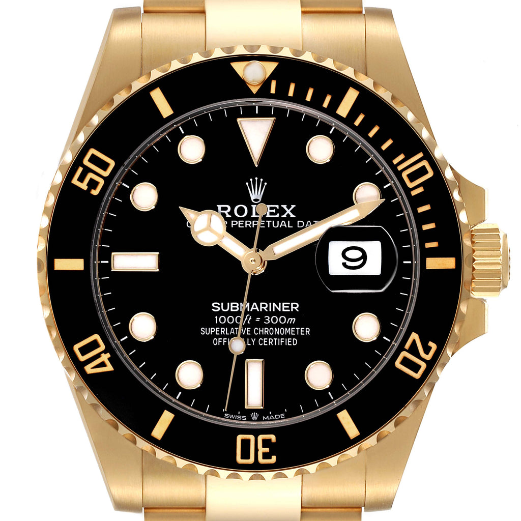 Rolex Submariner 18k Yellow Gold Black Dial Bezel Mens Watch 126618 Box Card