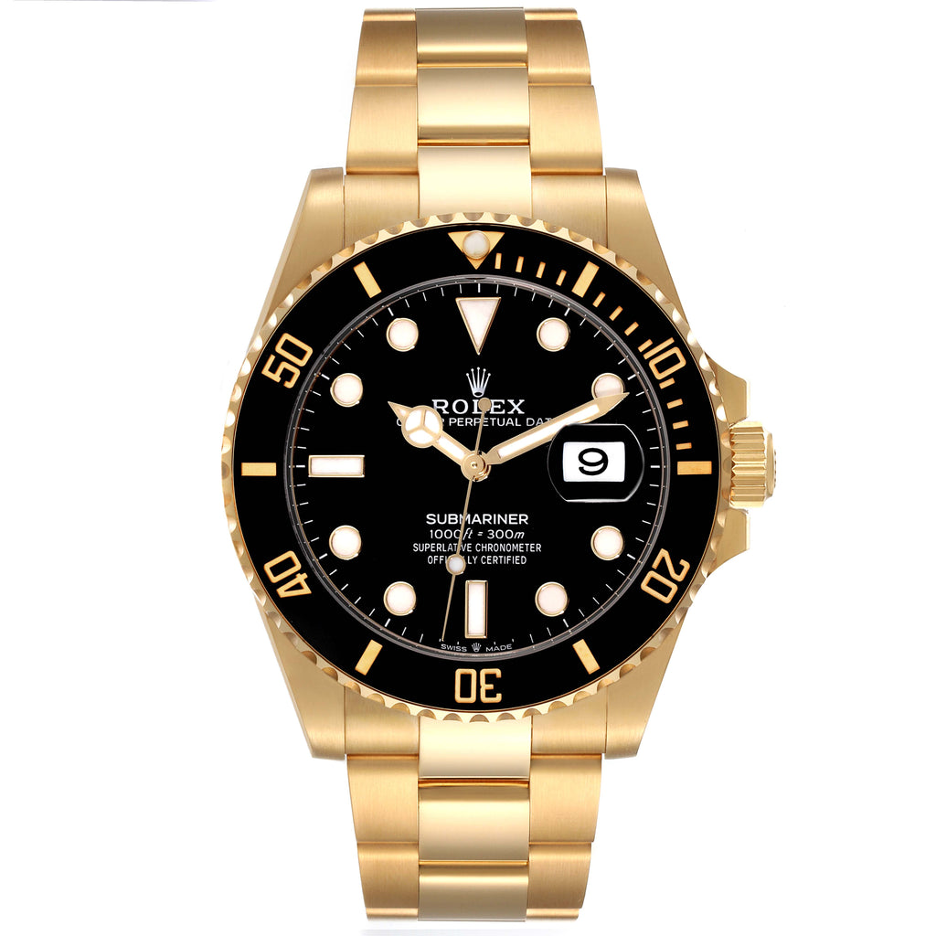 Rolex Submariner 18k Yellow Gold Black Dial Bezel Mens Watch 126618 Box Card