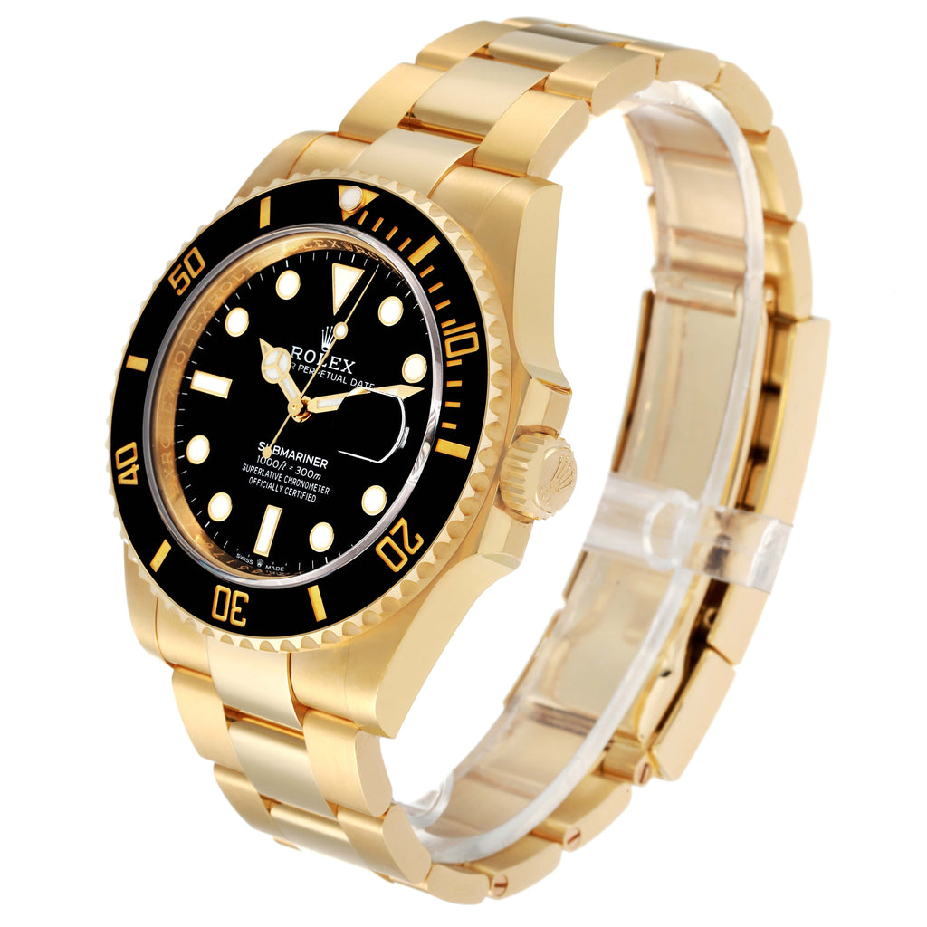 Rolex Submariner 18k Yellow Gold Black Dial Bezel Mens Watch 126618 Unworn