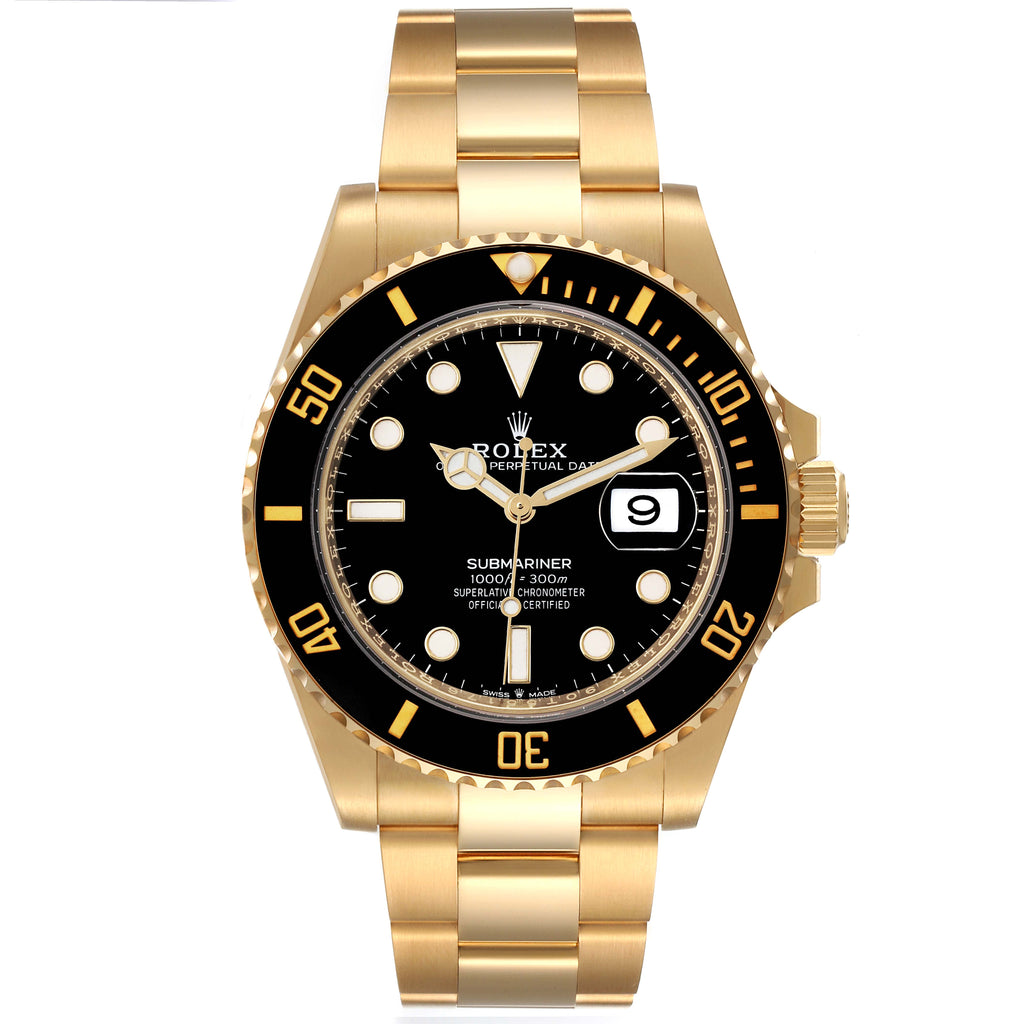 Rolex Submariner 18k Yellow Gold Black Dial Bezel Mens Watch 126618 Unworn
