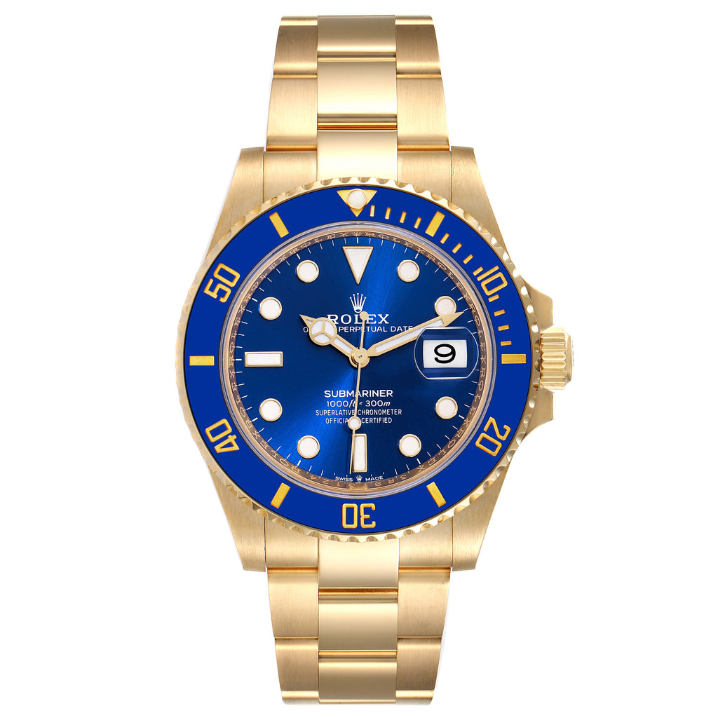 Rolex Submariner 18k Yellow Gold Blue Dial Bezel Mens Watch 126618 Box Card