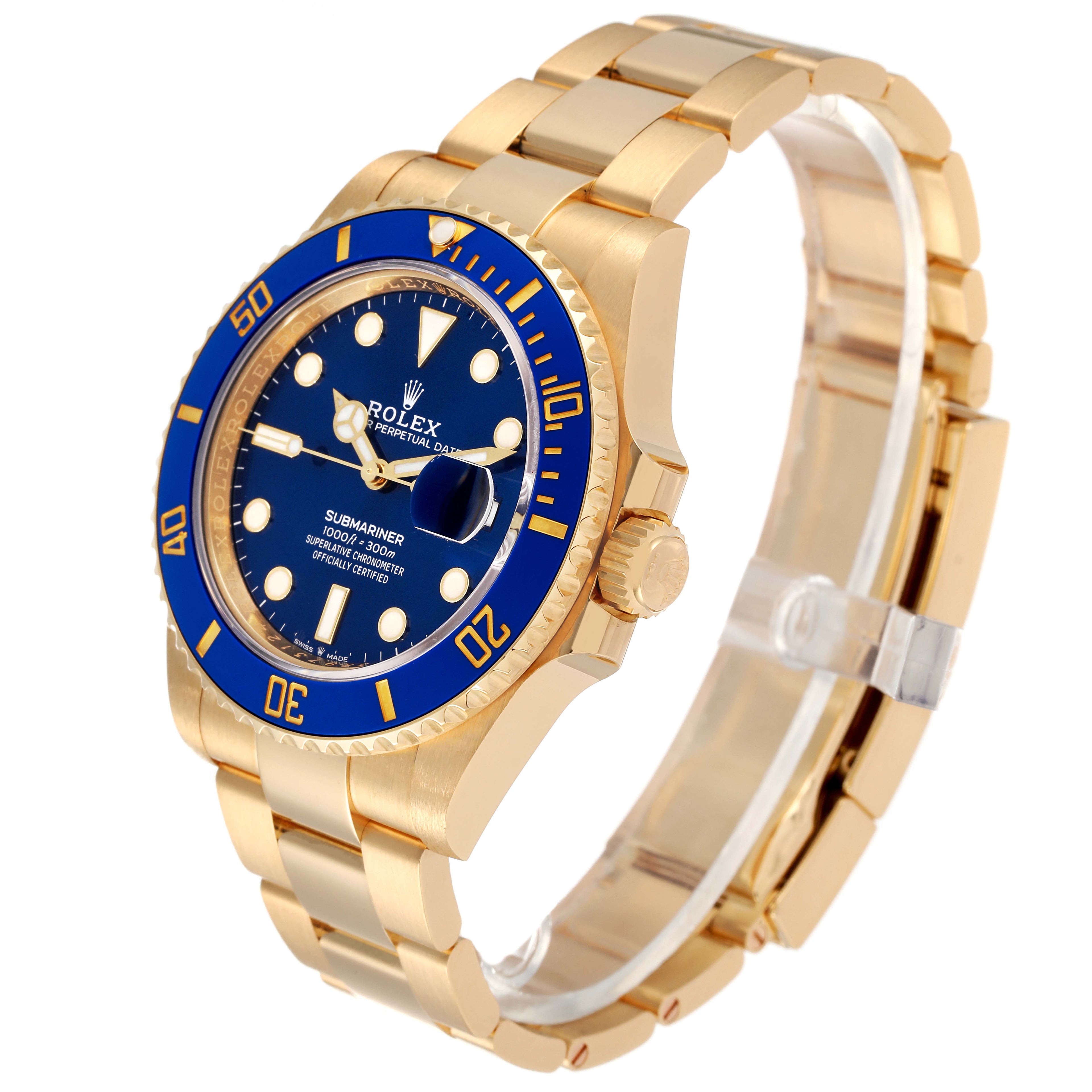 Rolex Submariner 18k Yellow Gold Blue Dial Bezel Mens Watch 126618 Box Card
