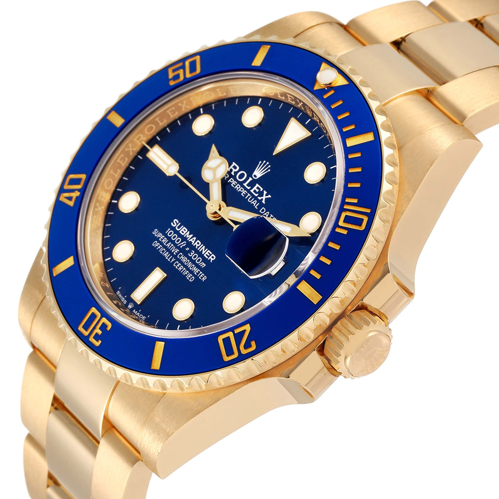 Rolex Submariner 18k Yellow Gold Blue Dial Bezel Mens Watch 126618 Box Card