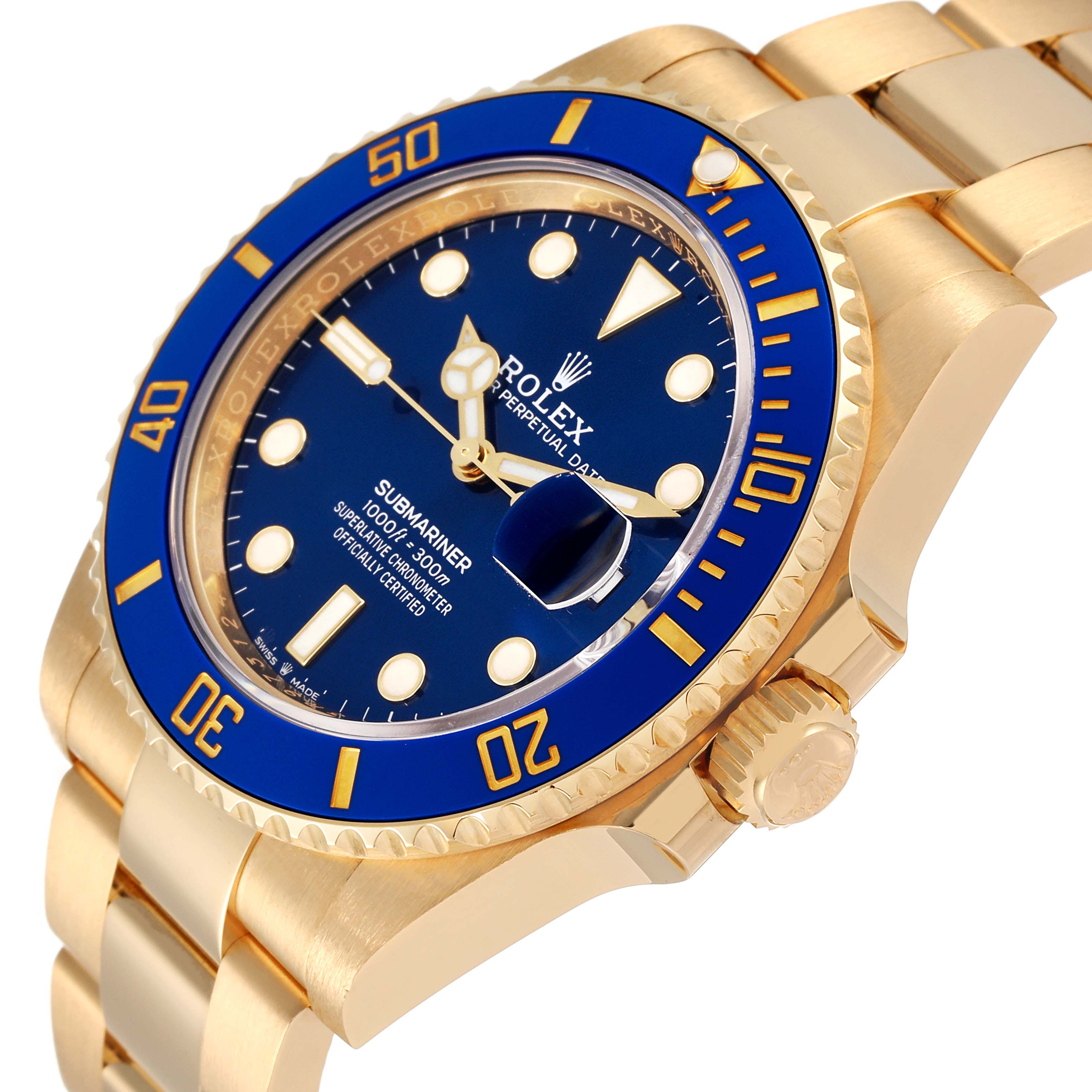 Rolex Submariner 18k Yellow Gold Blue Dial Bezel Mens Watch 126618 Box Card
