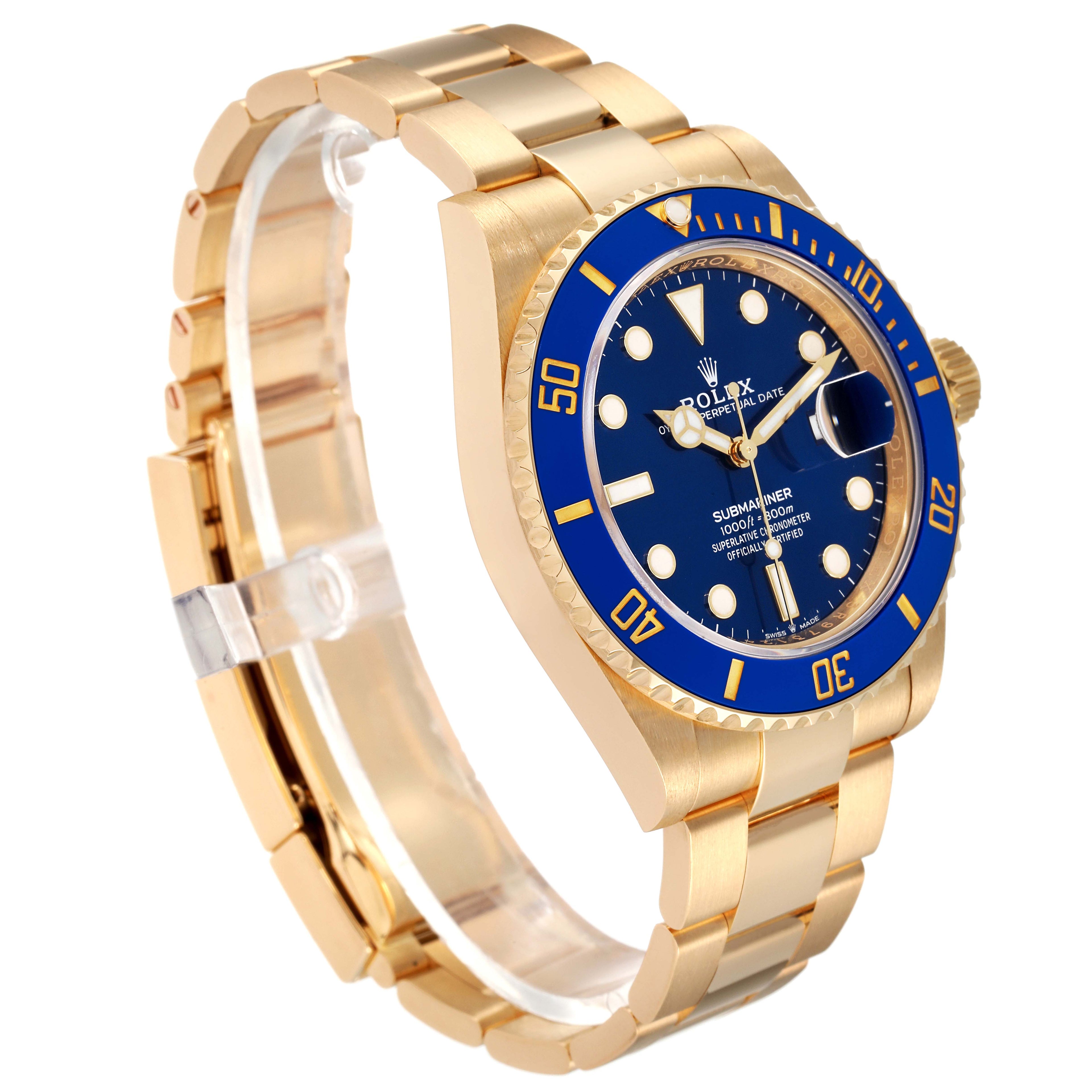 Rolex Submariner 18k Yellow Gold Blue Dial Bezel Mens Watch 126618 Box Card