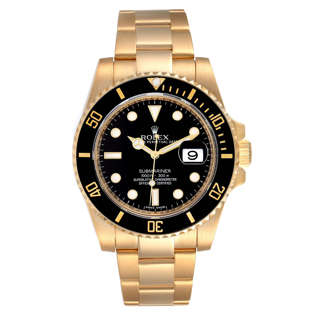 Rolex Submariner Black Dial 18k Yellow Gold Mens Watch 116618