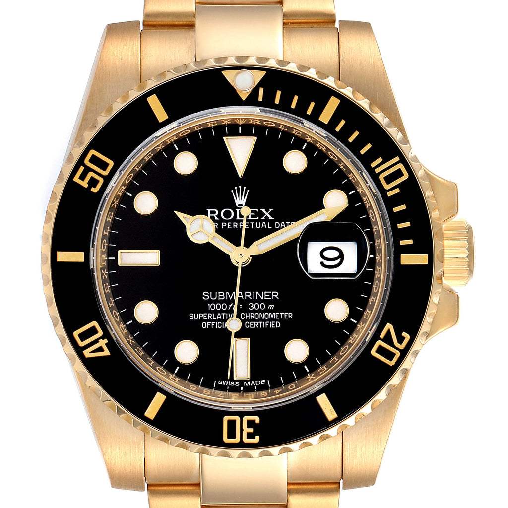 Rolex Submariner Black Dial 18k Yellow Gold Mens Watch 116618