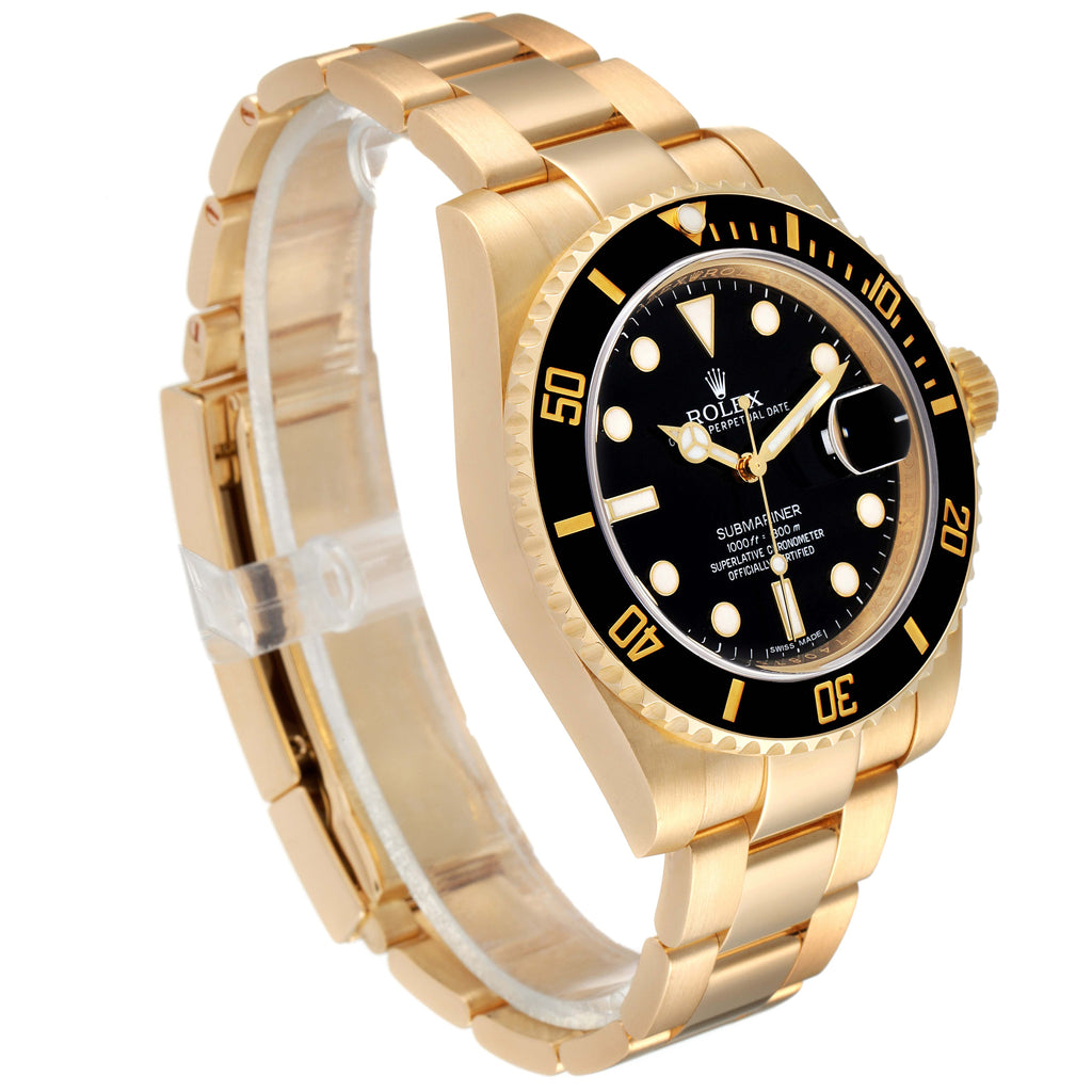 Rolex Submariner Black Dial 18k Yellow Gold Mens Watch 116618