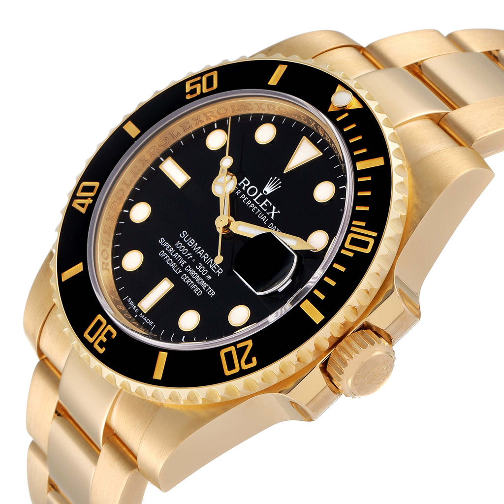 Rolex Submariner Black Dial 18k Yellow Gold Mens Watch 116618
