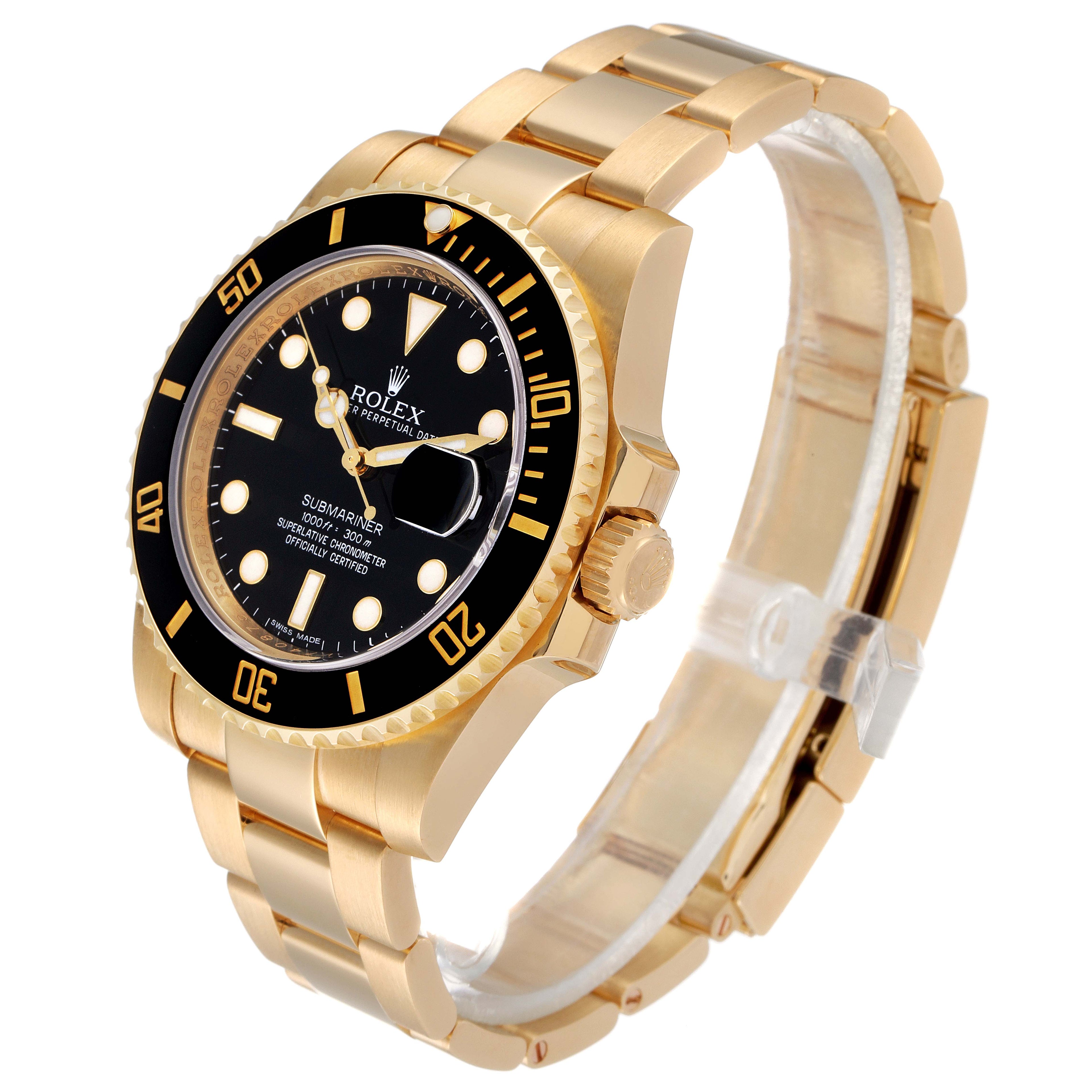 Rolex Submariner Black Dial 18k Yellow Gold Mens Watch 116618