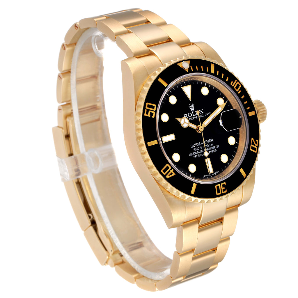Rolex Submariner Black Dial 18k Yellow Gold Mens Watch 116618 Box Card