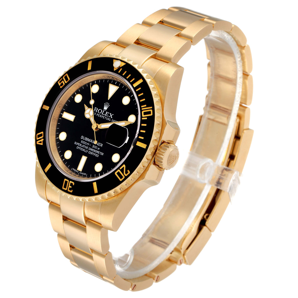 Rolex Submariner Black Dial 18k Yellow Gold Mens Watch 116618 Box Card