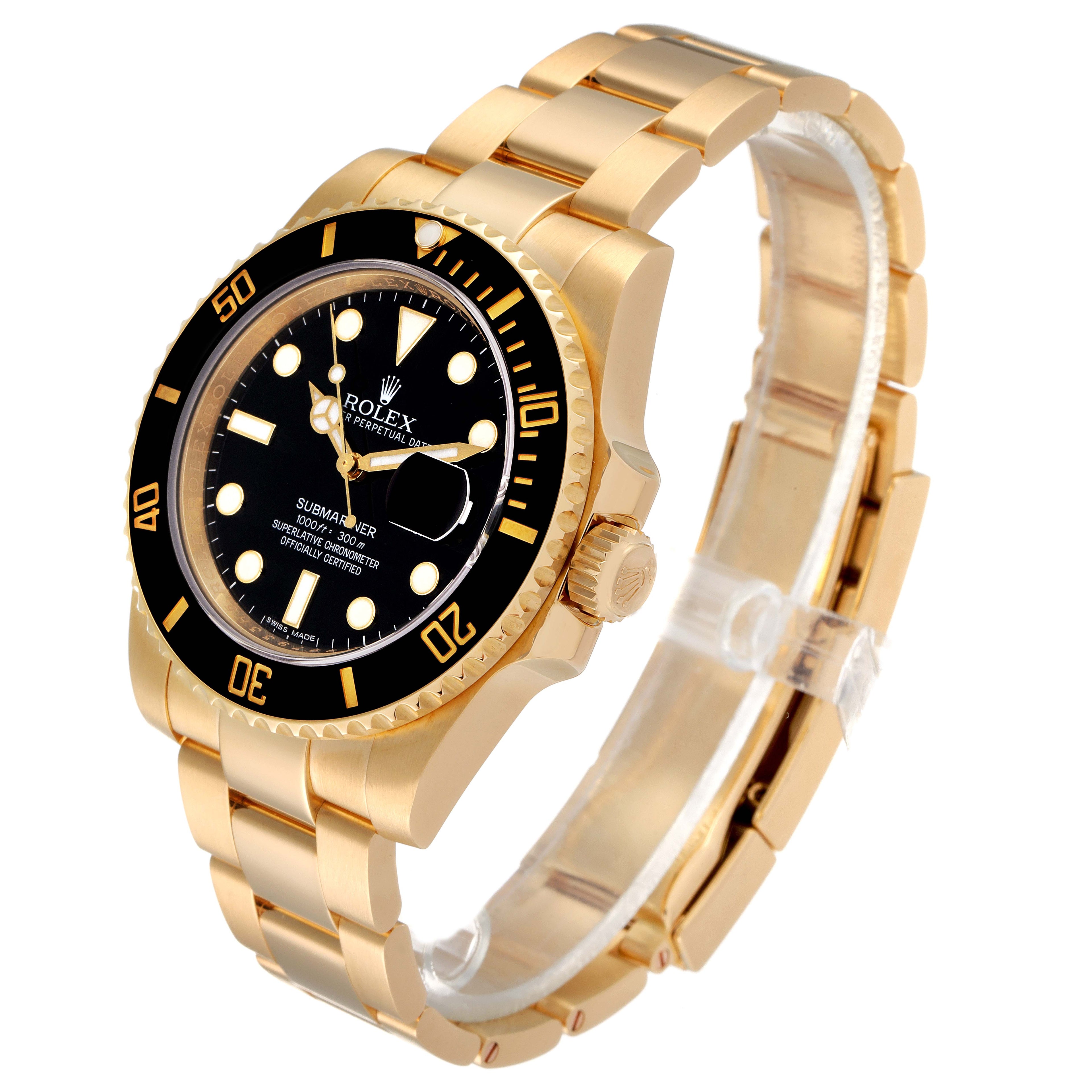 Rolex Submariner Black Dial 18k Yellow Gold Mens Watch 116618 Box Card