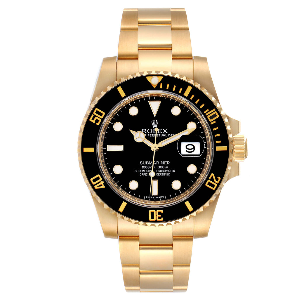 Rolex Submariner Black Dial 18k Yellow Gold Mens Watch 116618 Box Card