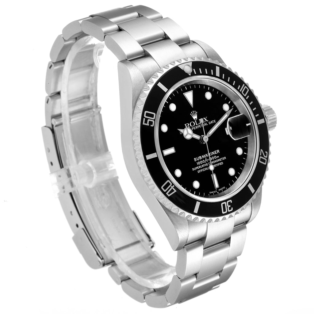 Rolex Submariner Black Dial Stainless Steel Mens Watch 16610 Box Papers