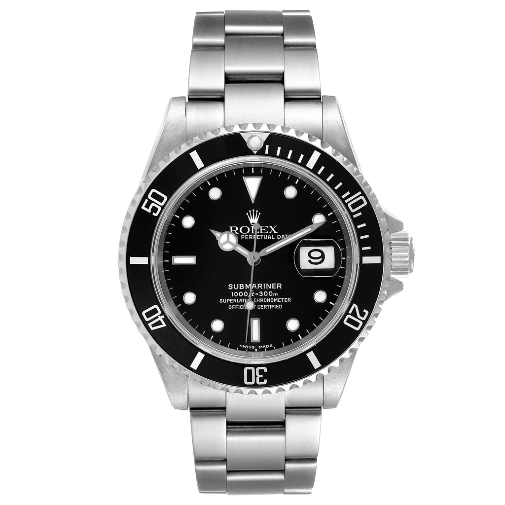 Rolex Submariner Black Dial Stainless Steel Mens Watch 16610 Box Papers
