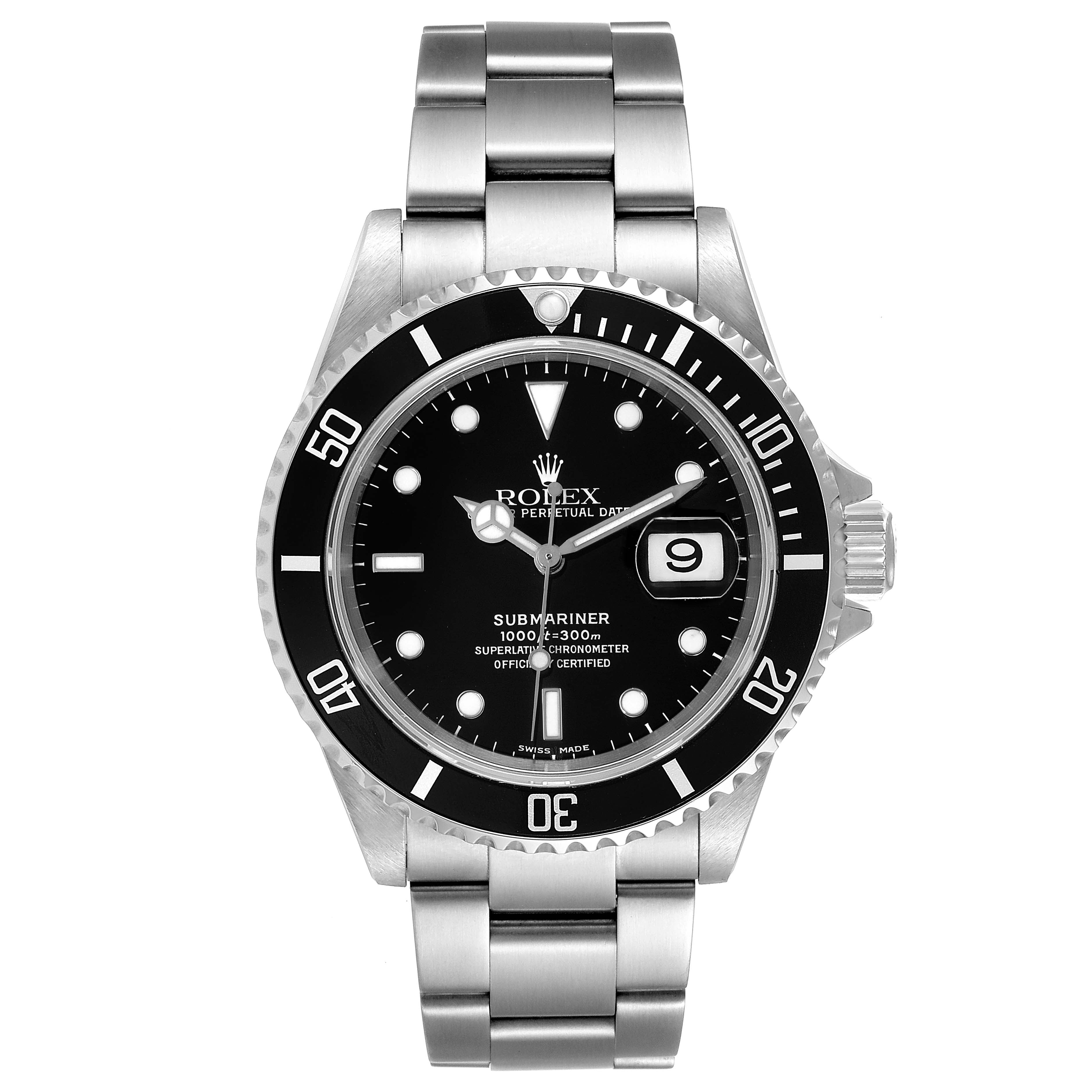 Rolex Submariner Black Dial Stainless Steel Mens Watch 16610 Box Papers