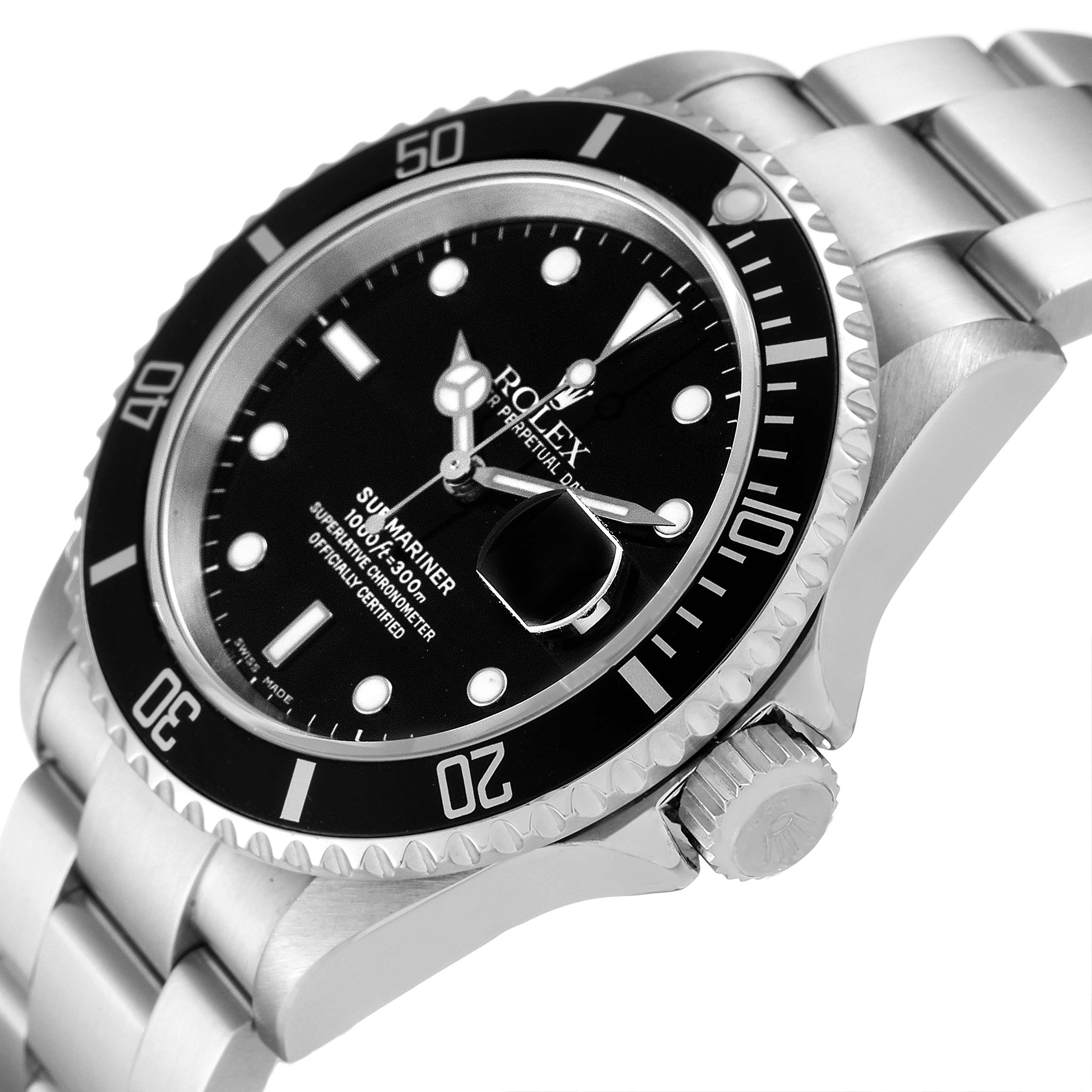 Rolex Submariner Black Dial Stainless Steel Mens Watch 16610 Box Papers