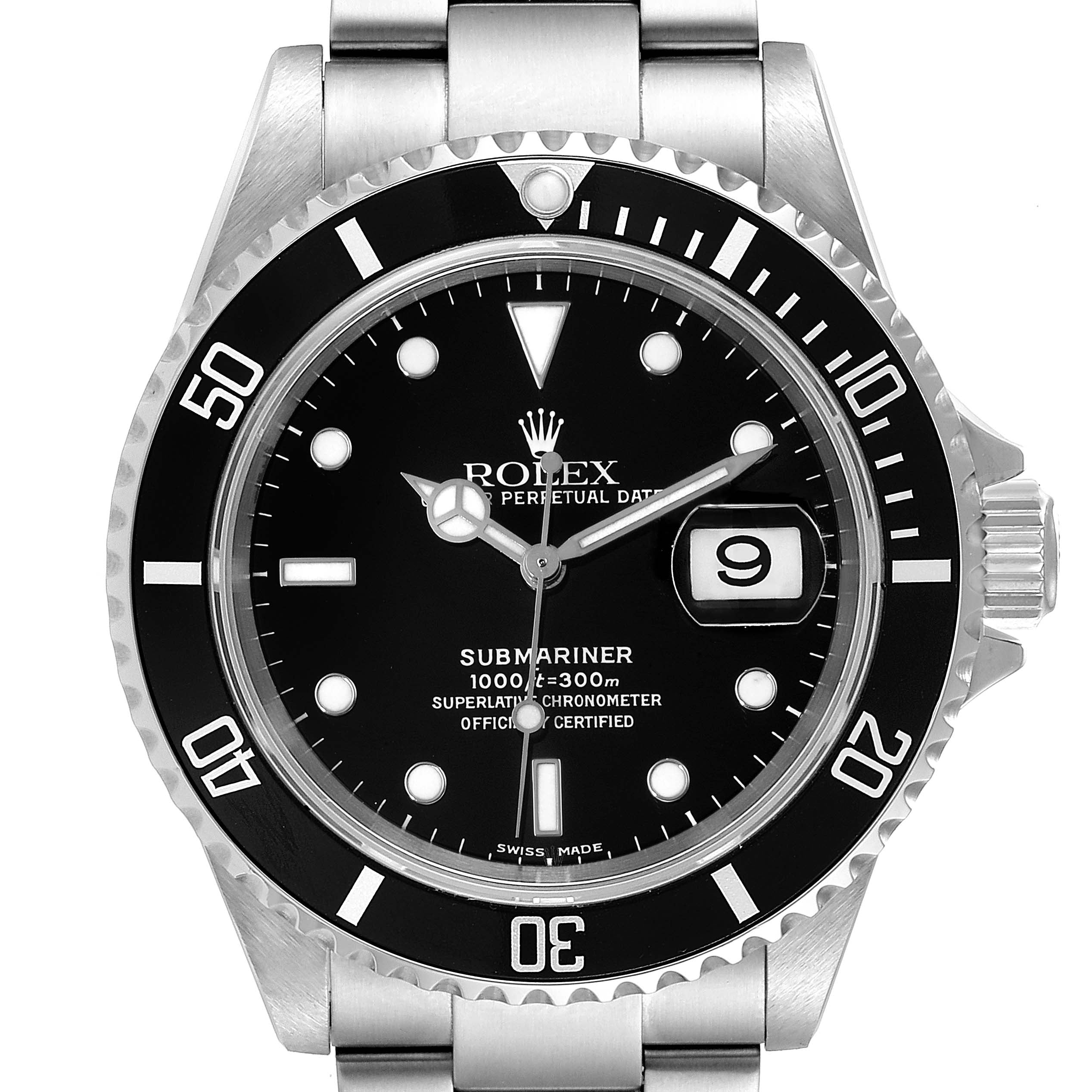 Rolex Submariner Black Dial Stainless Steel Mens Watch 16610 Box Papers