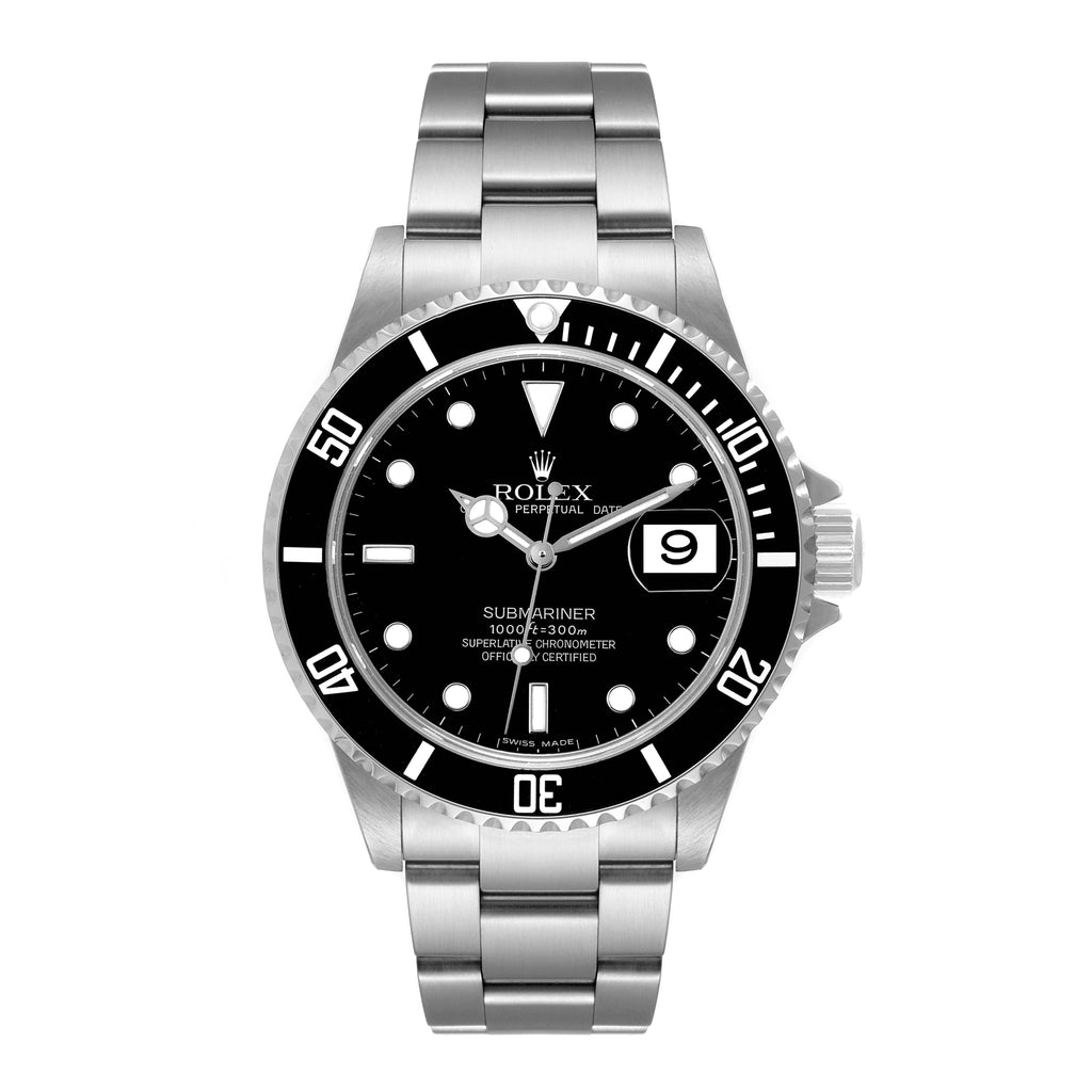 Rolex Submariner Black Dial Steel Mens Watch 16610 Box