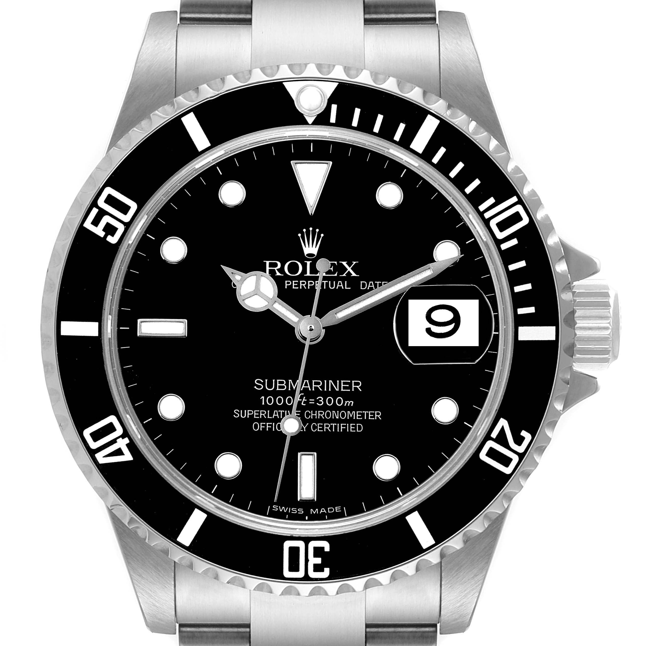 Rolex Submariner Black Dial Steel Mens Watch 16610 Box