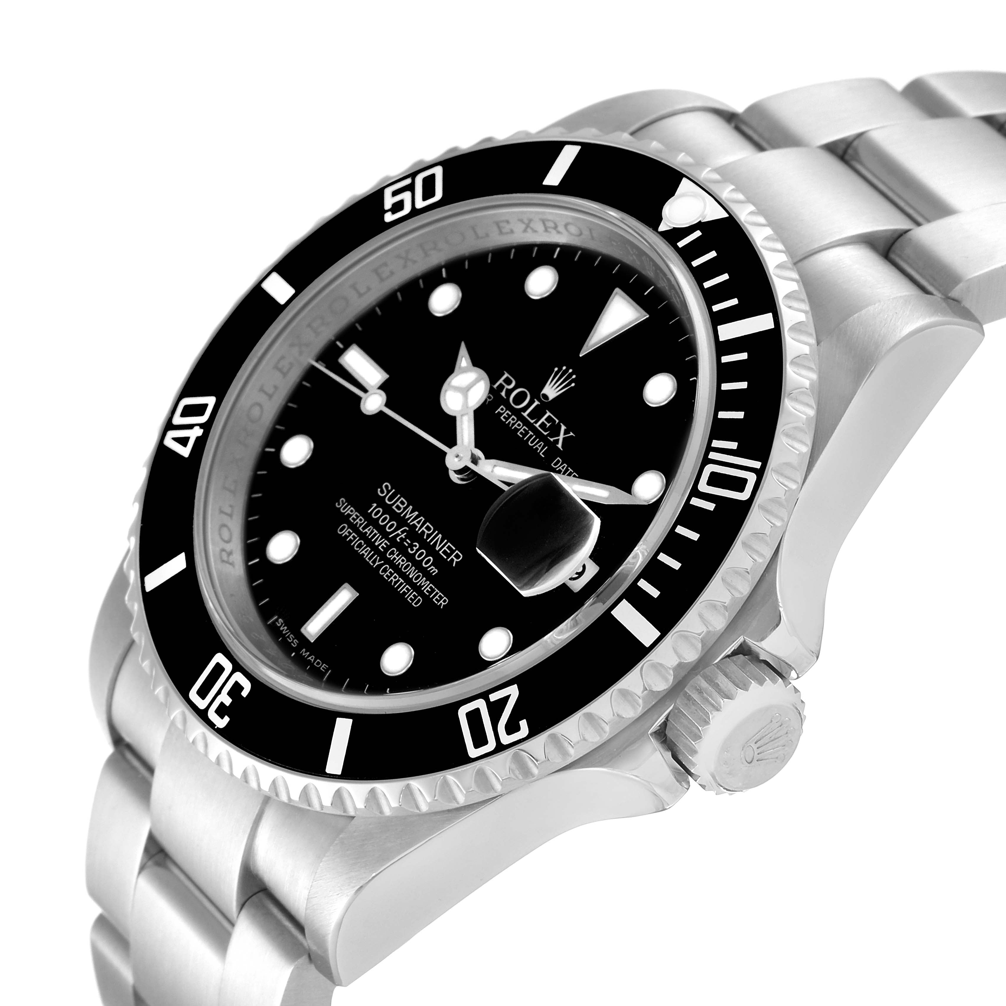 Rolex Submariner Black Dial Steel Mens Watch 16610 Box Card