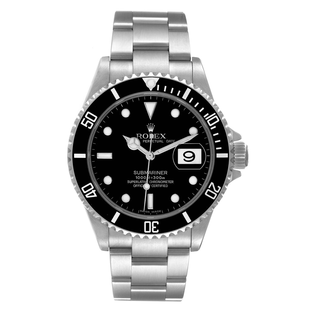 Rolex Submariner Black Dial Steel Mens Watch 16610 Box Card