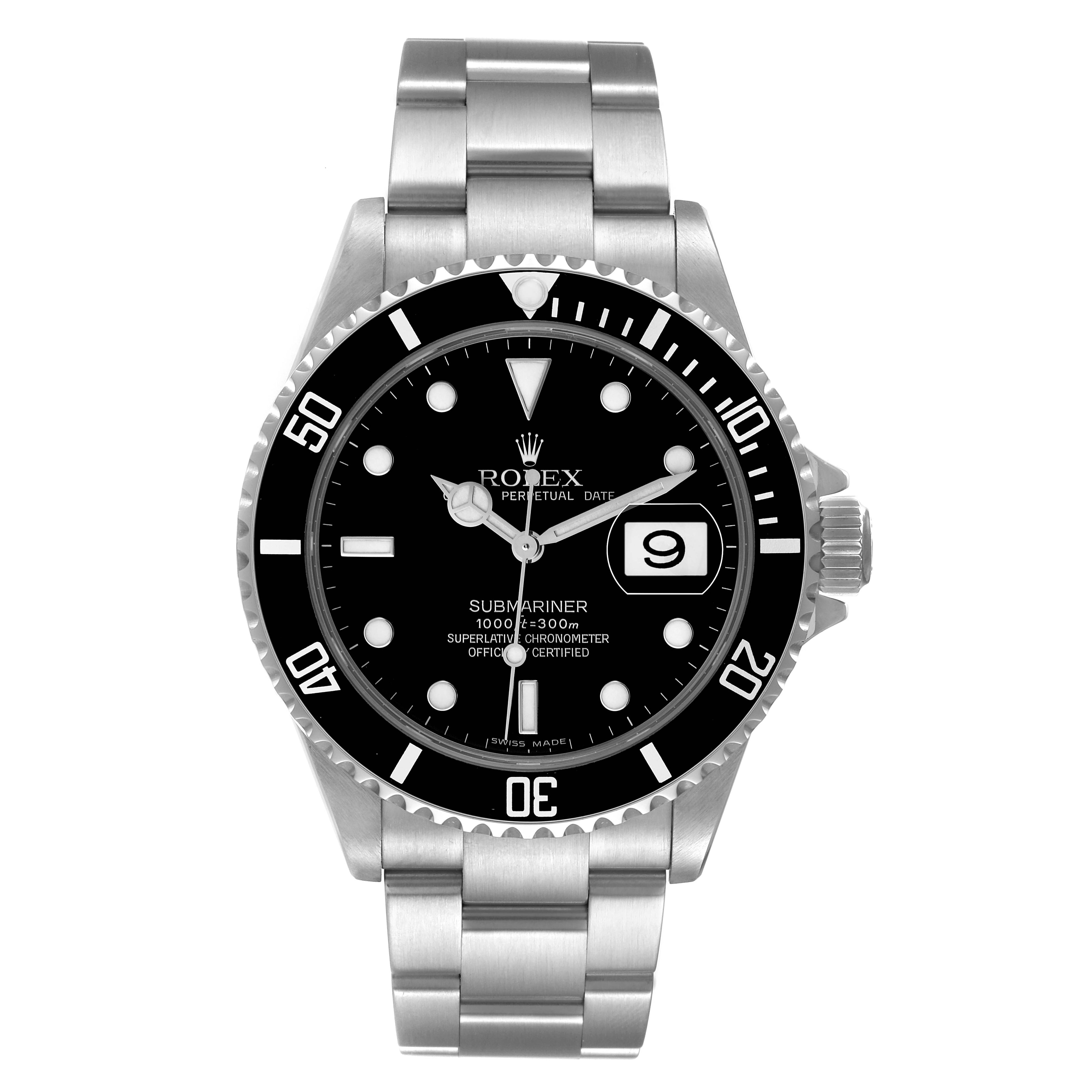 Rolex Submariner Black Dial Steel Mens Watch 16610 Box Card