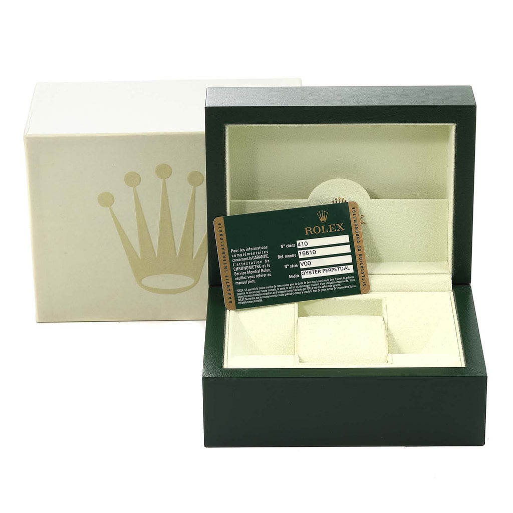 Rolex Submariner Black Dial Steel Mens Watch 16610 Box Card
