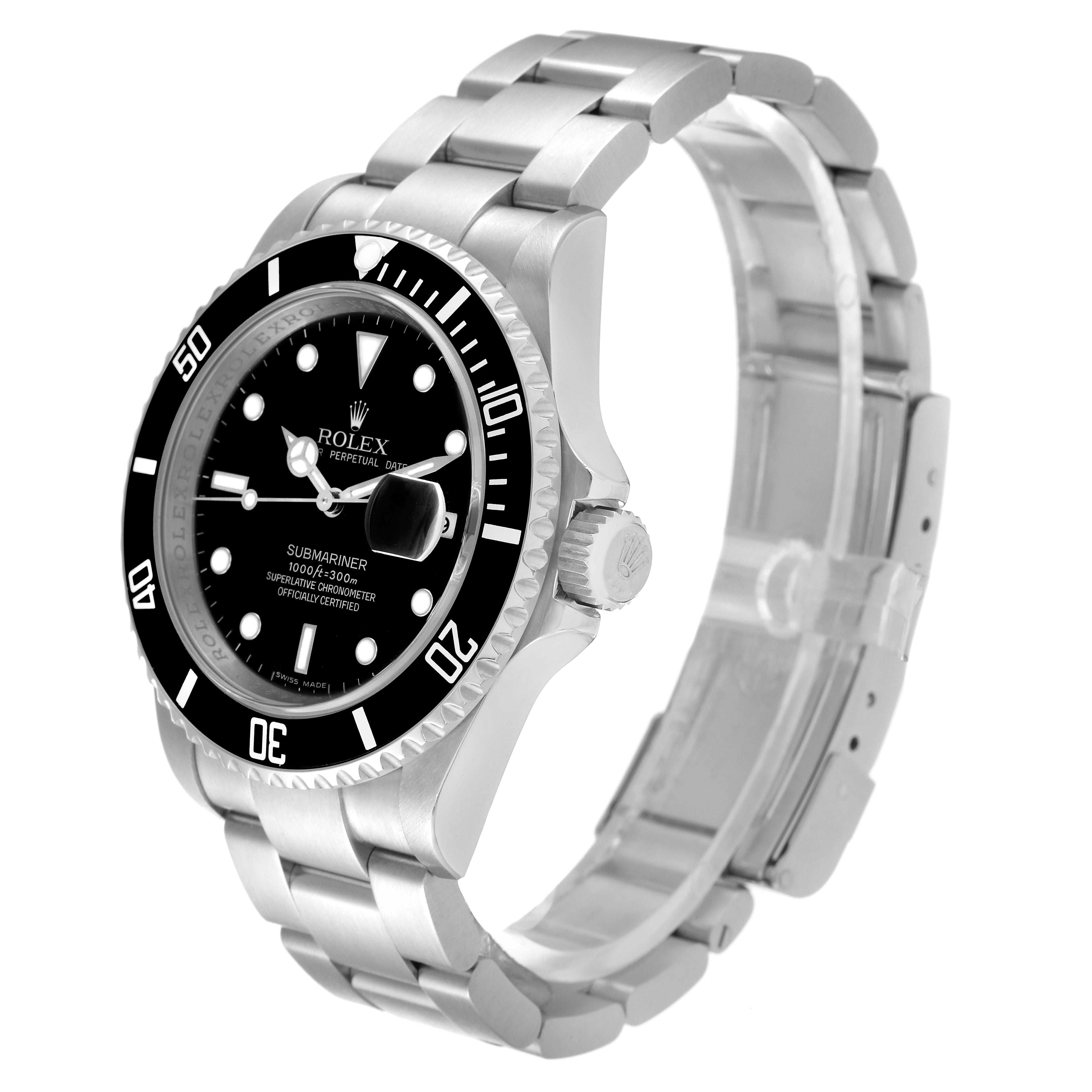 Rolex Submariner Black Dial Steel Mens Watch 16610 Box Card