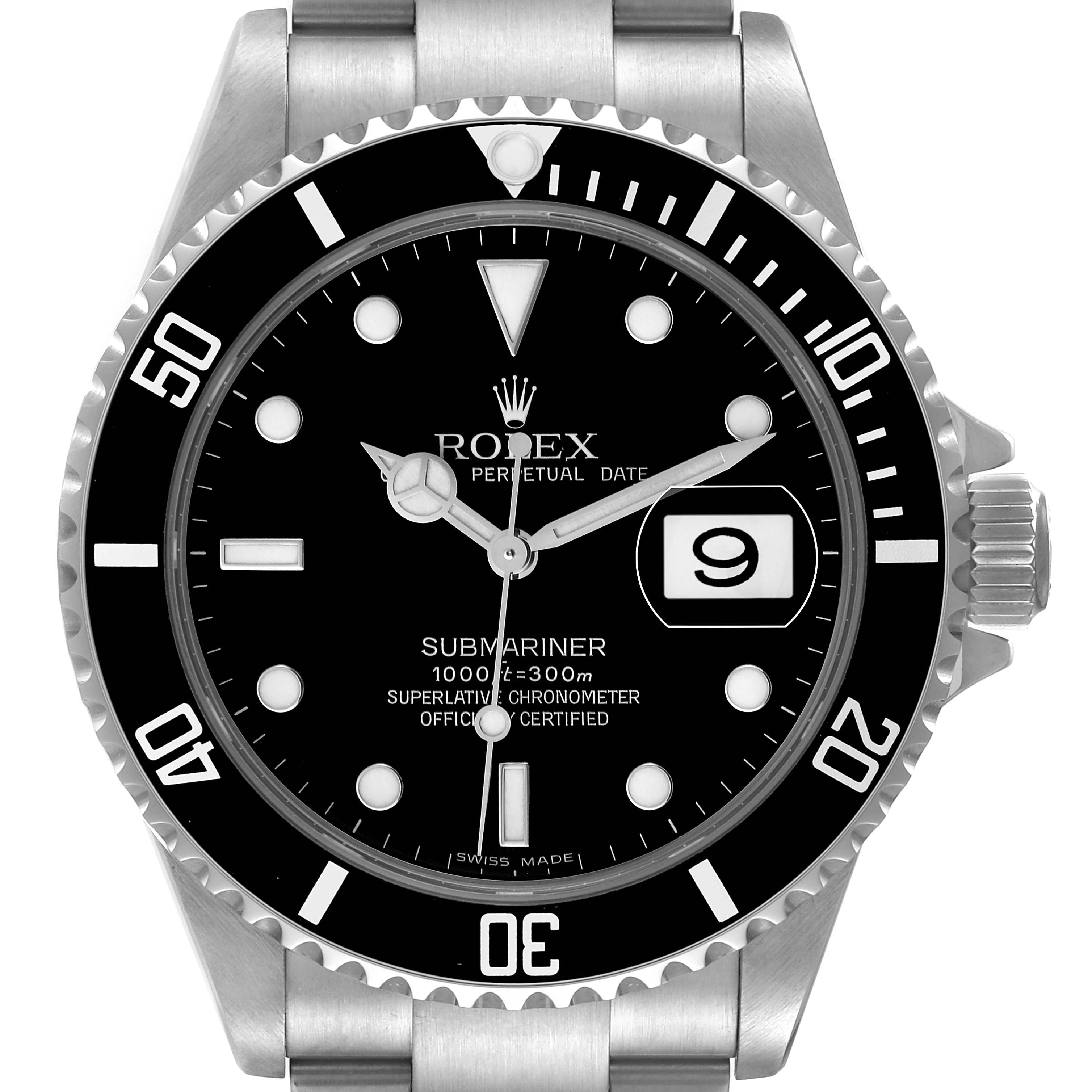 Rolex Submariner Black Dial Steel Mens Watch 16610 Box Card