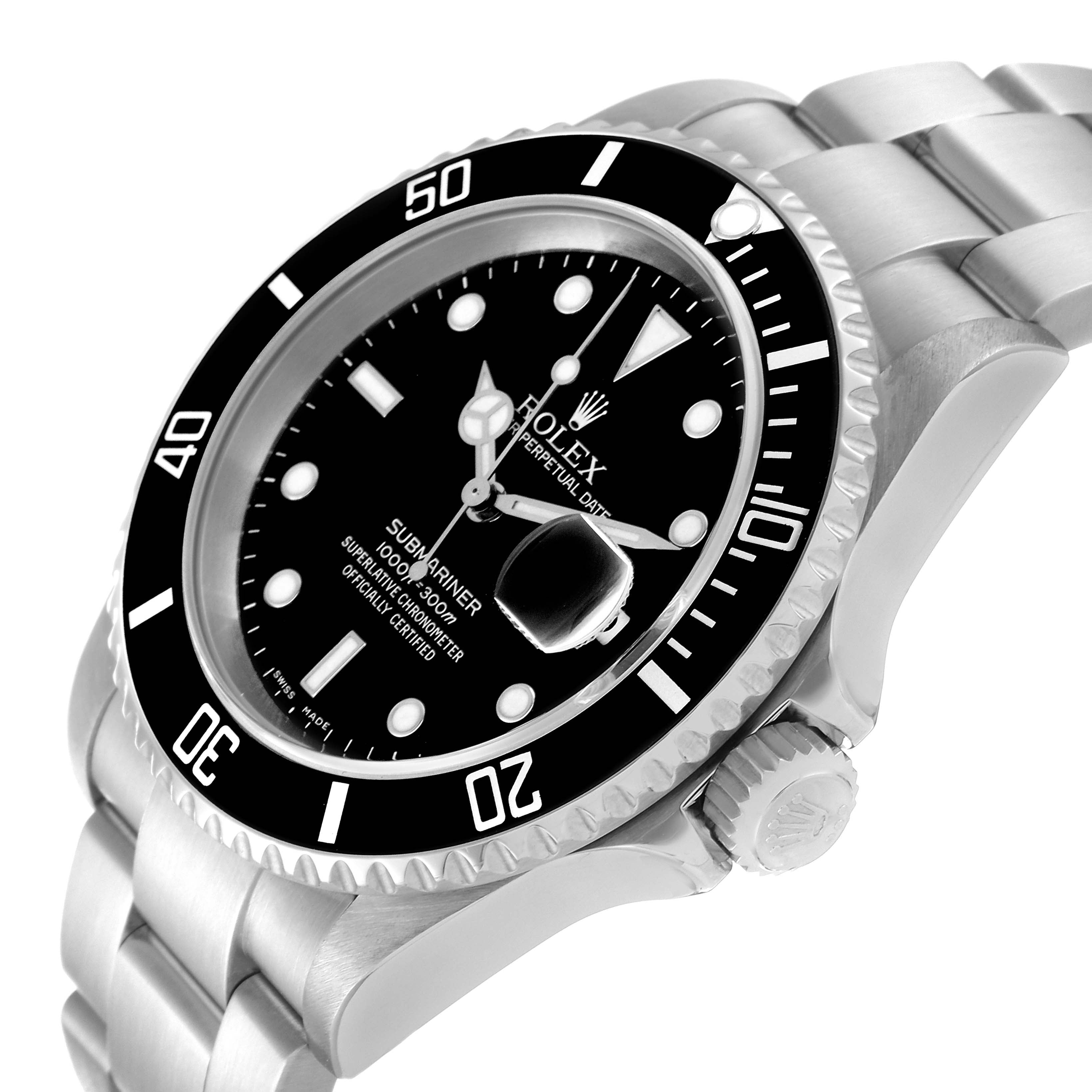 Rolex Submariner Black Dial Steel Mens Watch 16610 Box Papers