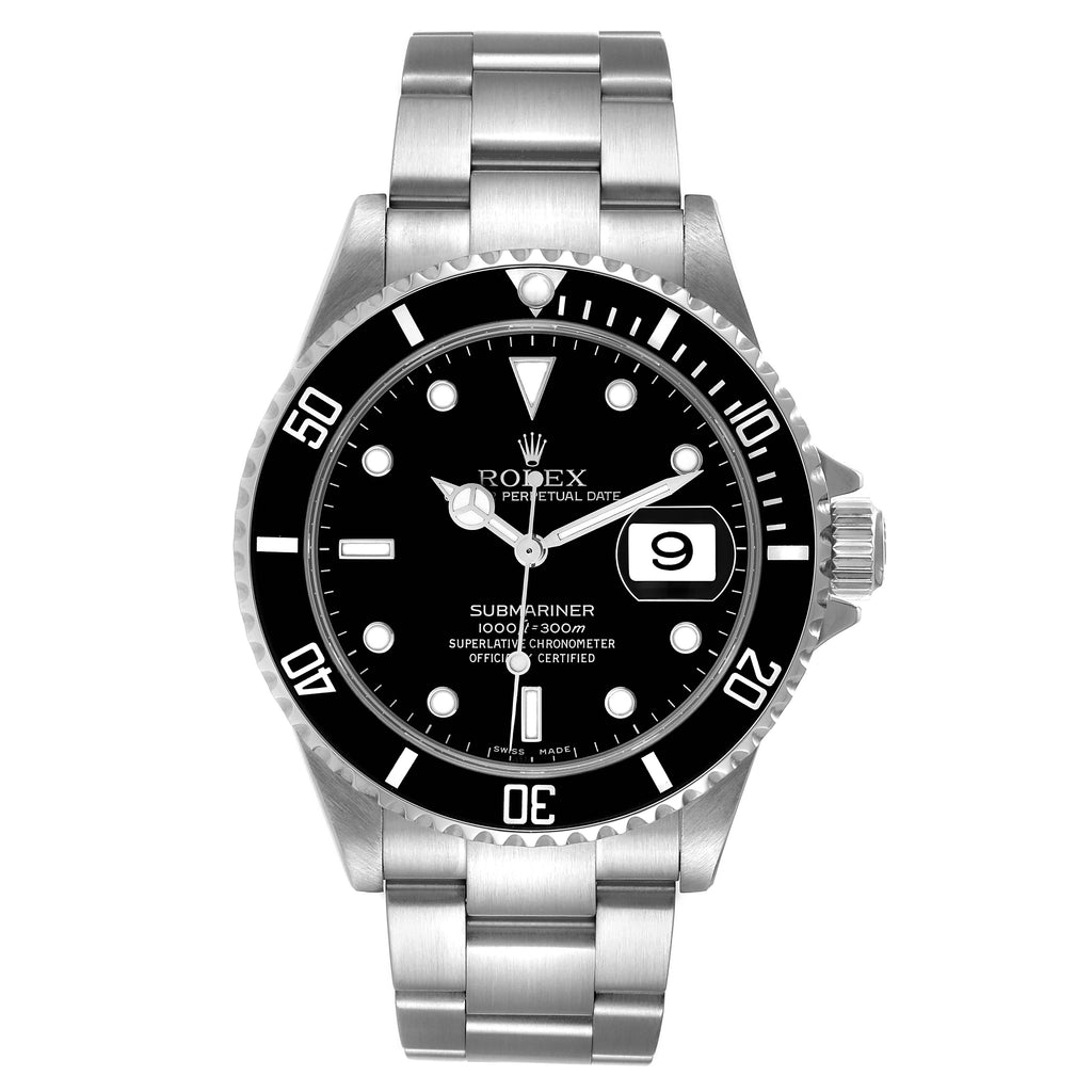 Rolex Submariner Black Dial Steel Mens Watch 16610 Box Papers