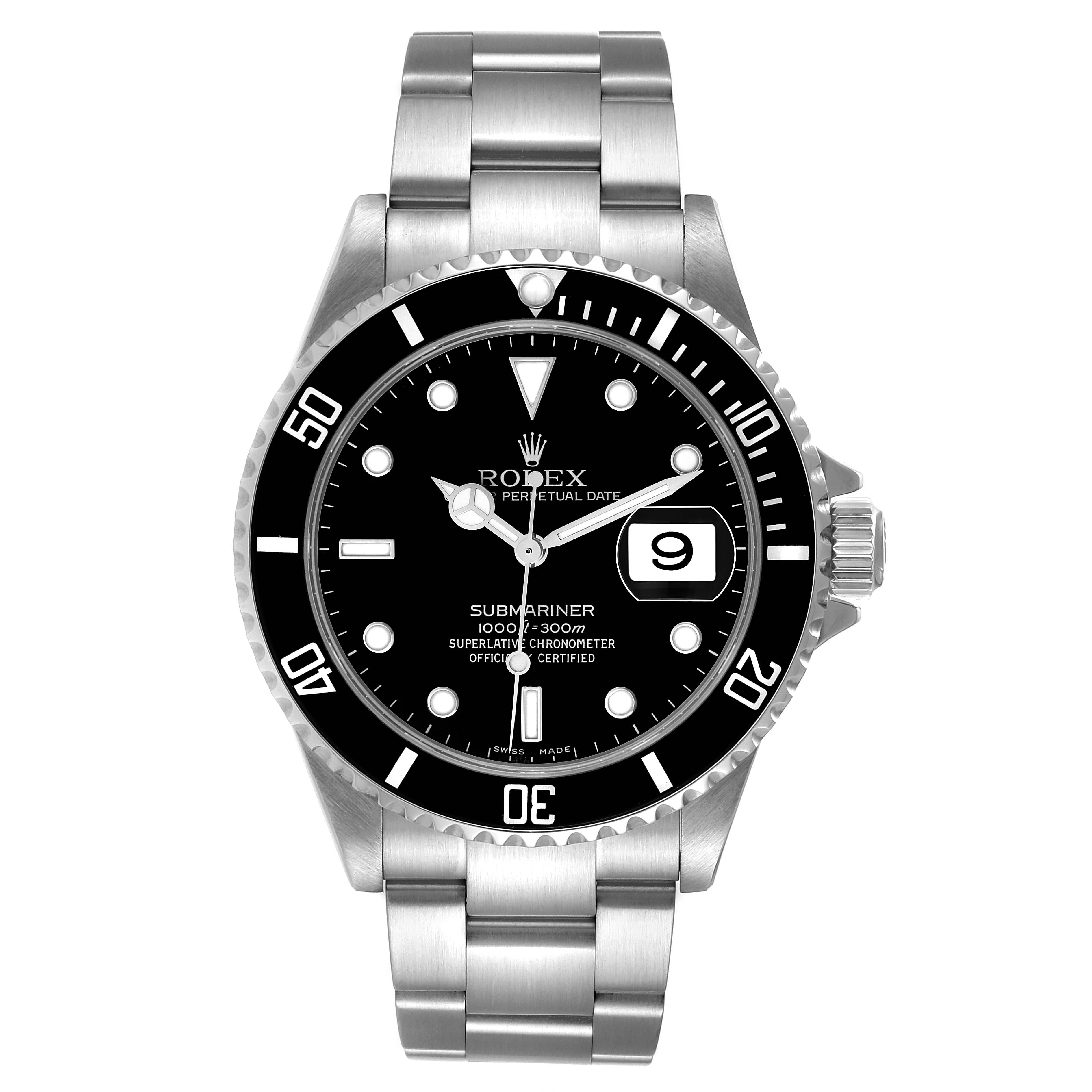 Rolex Submariner Black Dial Steel Mens Watch 16610 Box Papers