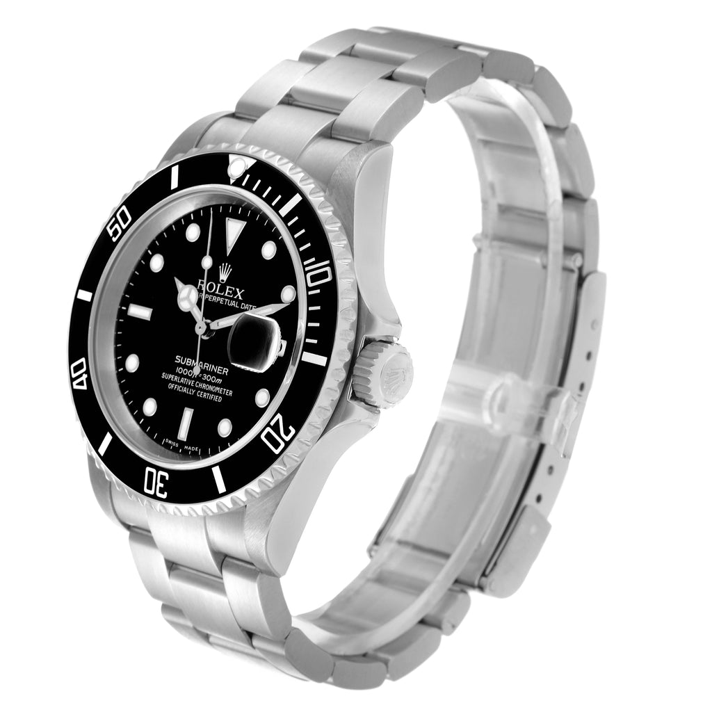 Rolex Submariner Black Dial Steel Mens Watch 16610 Box Papers