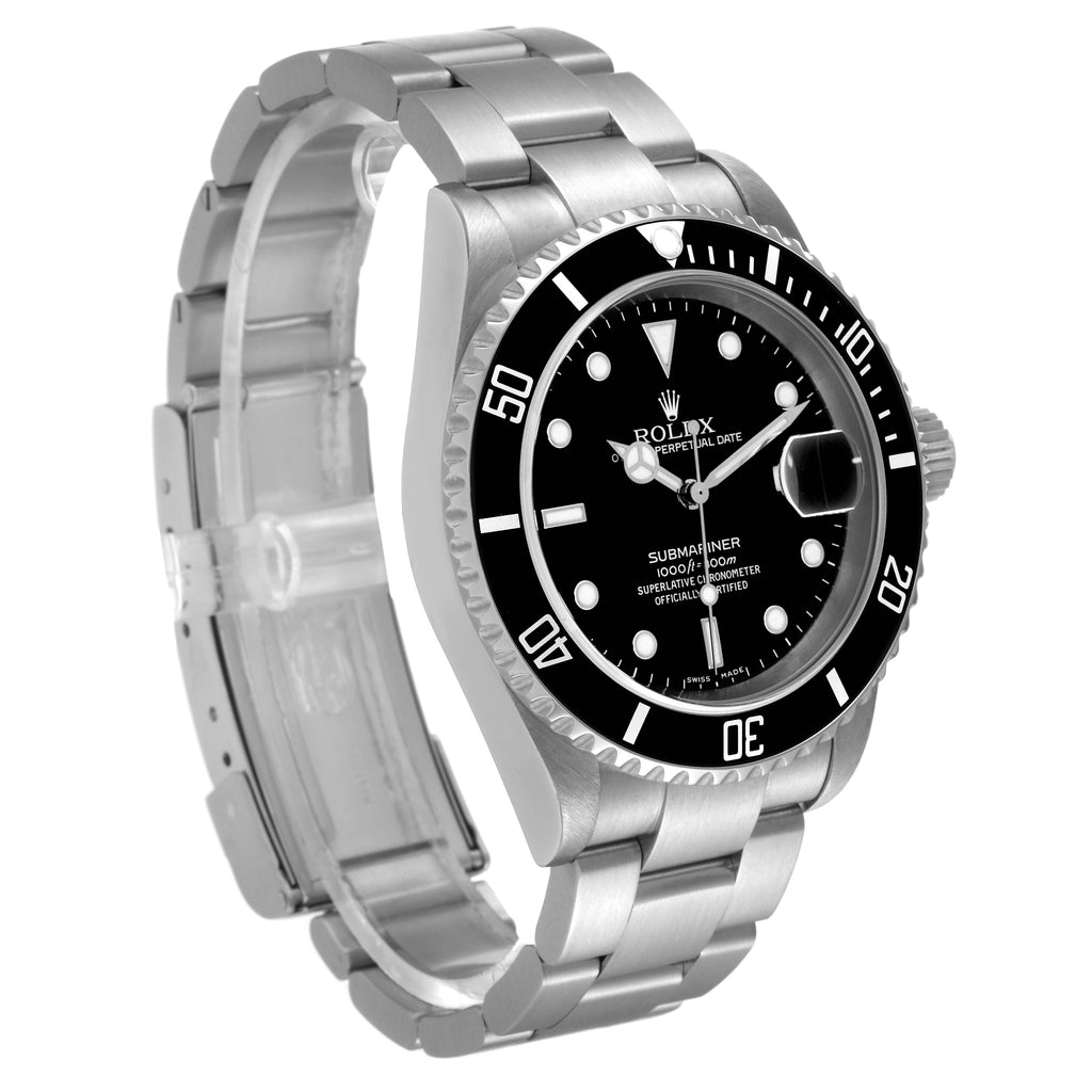 Rolex Submariner Black Dial Steel Mens Watch 16610 Box Papers