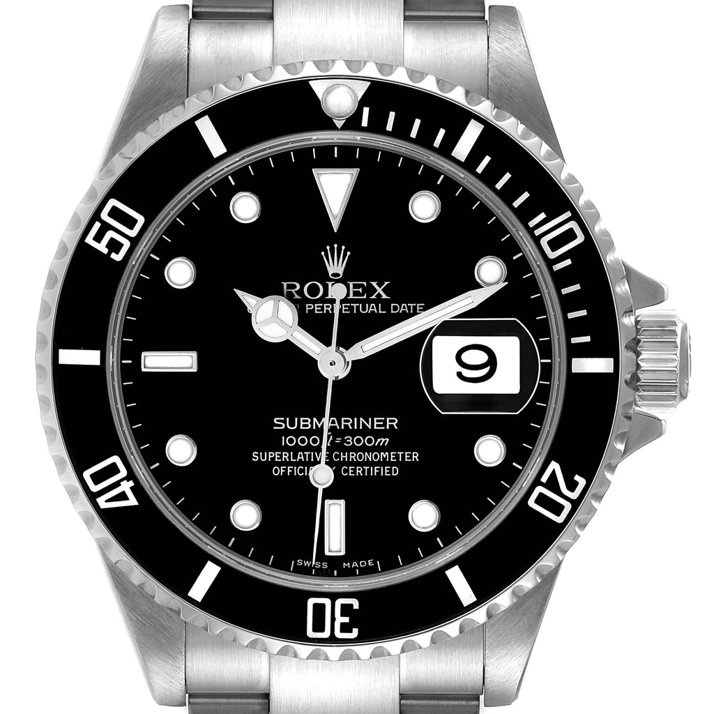 Rolex Submariner Black Dial Steel Mens Watch 16610 Box Papers