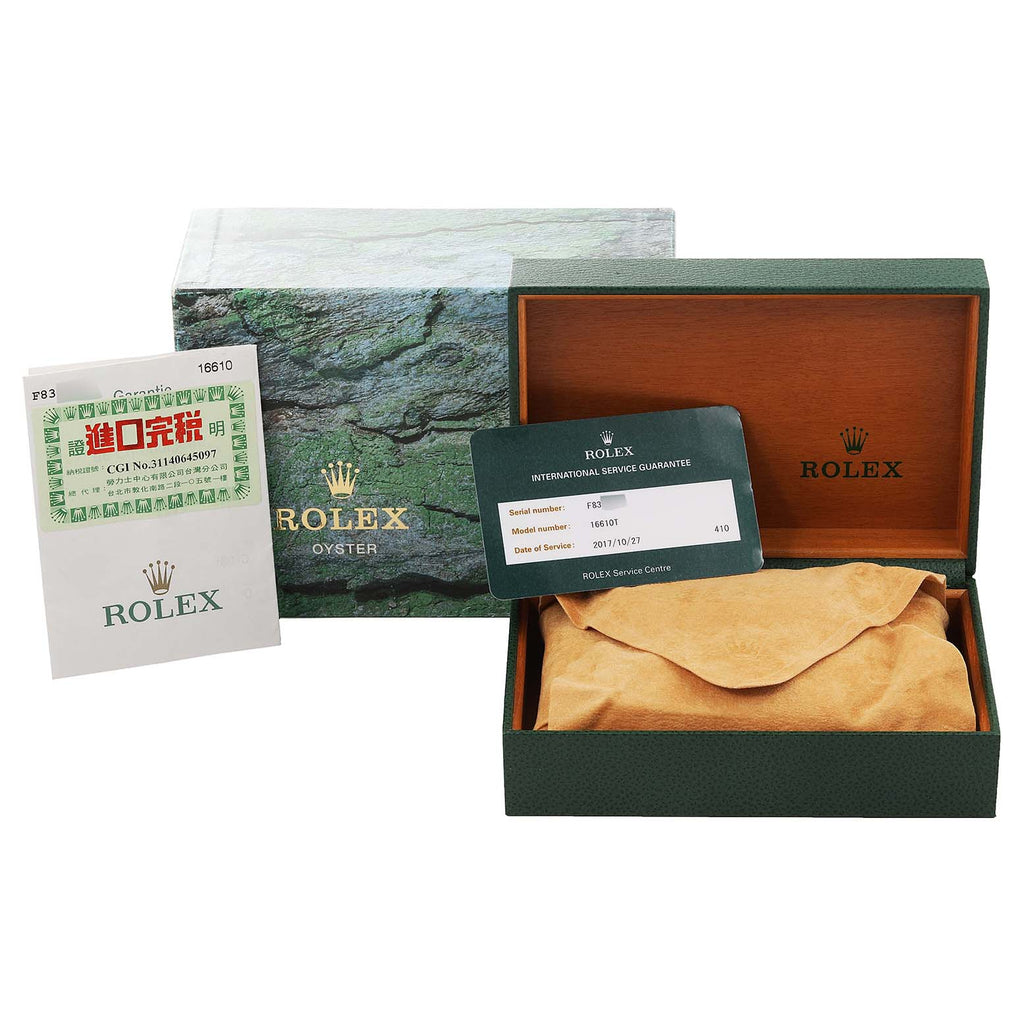 Rolex Submariner Black Dial Steel Mens Watch 16610 Box Papers Service Card