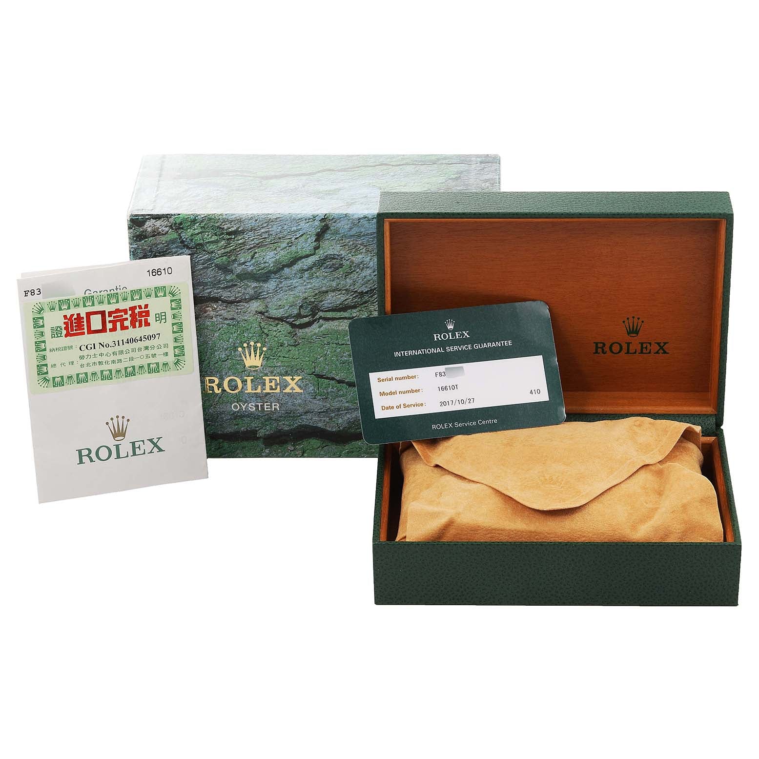 Rolex Submariner Black Dial Steel Mens Watch 16610 Box Papers Service Card