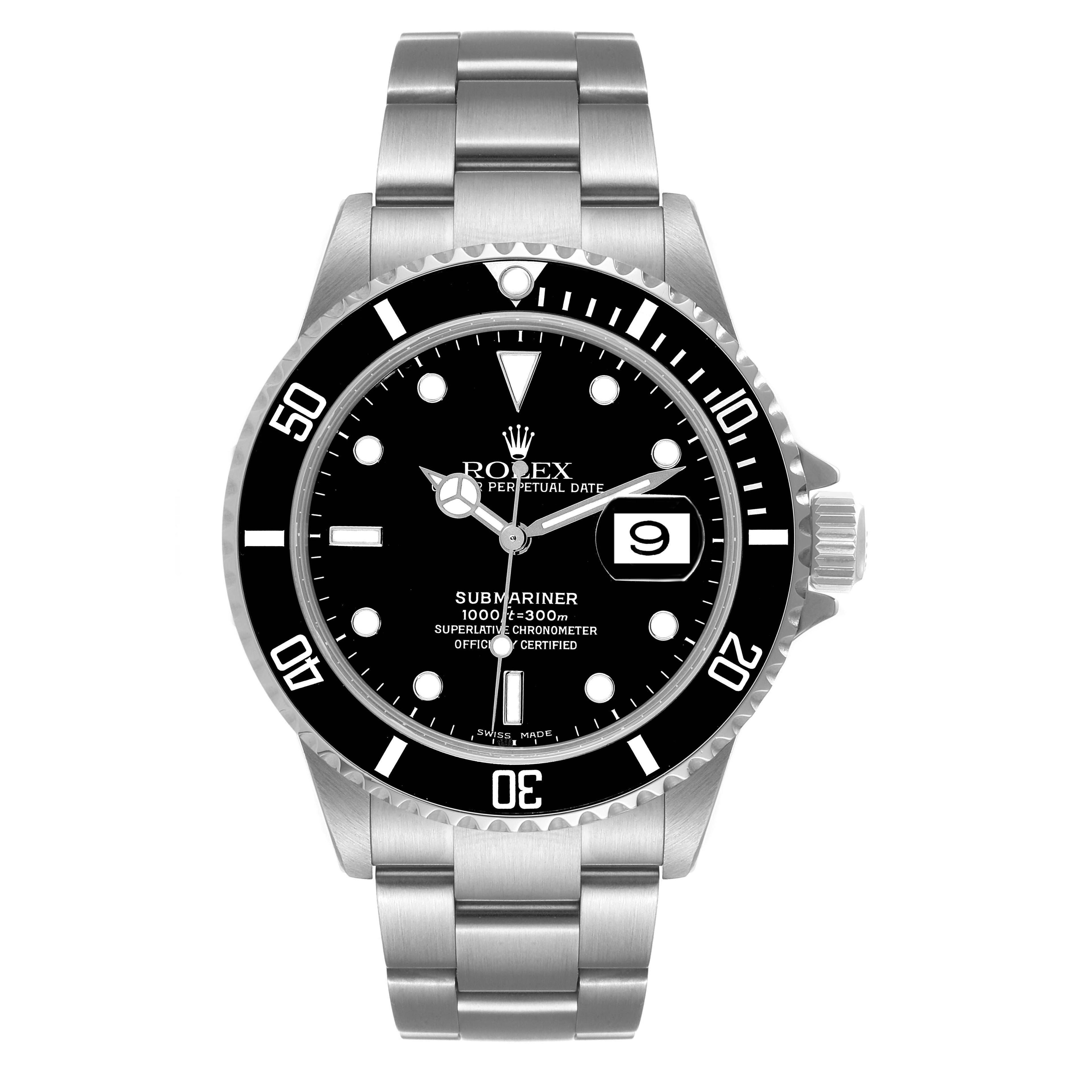Rolex Submariner Black Dial Steel Mens Watch 16610 Box Papers Service Card