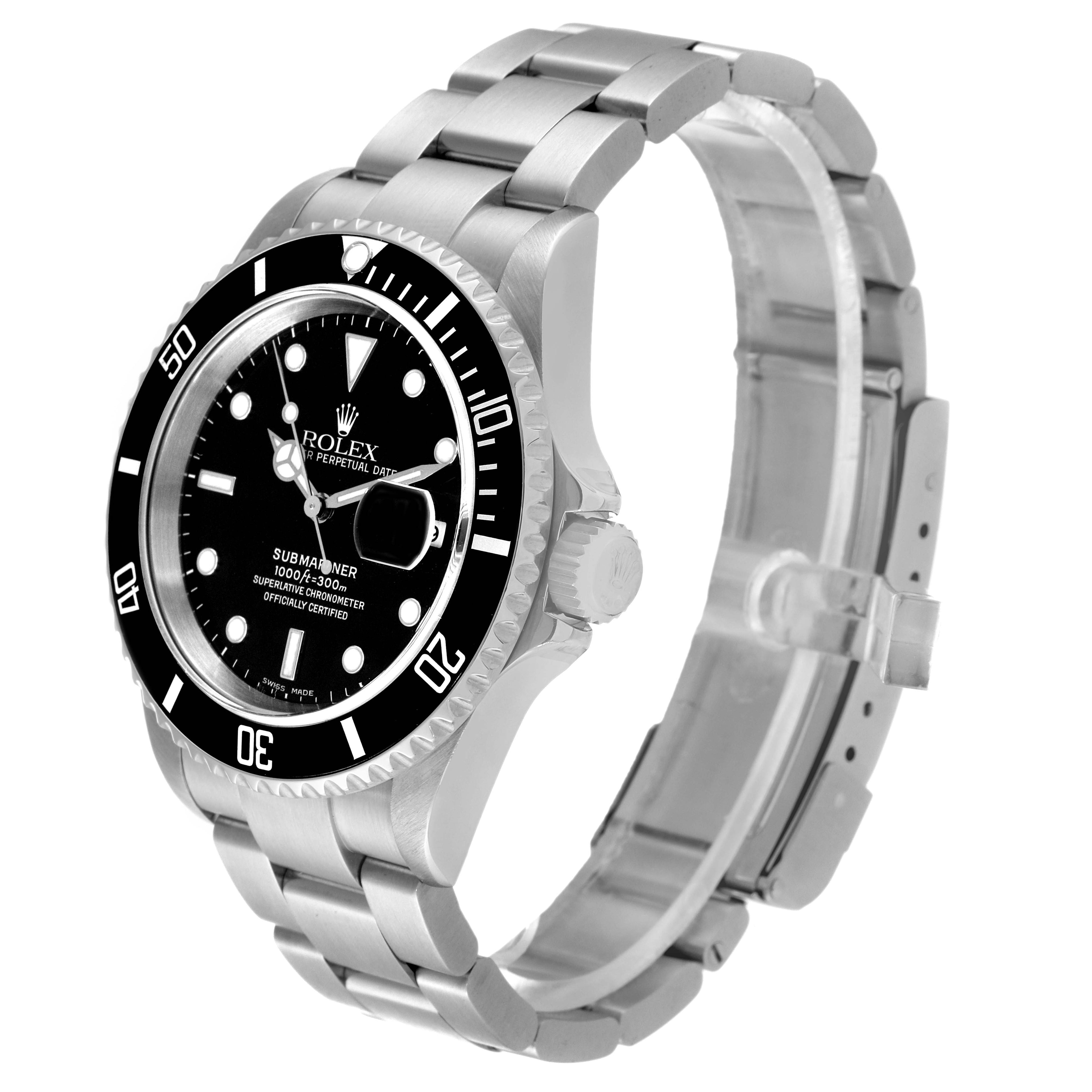 Rolex Submariner Black Dial Steel Mens Watch 16610 Box Papers Service Card