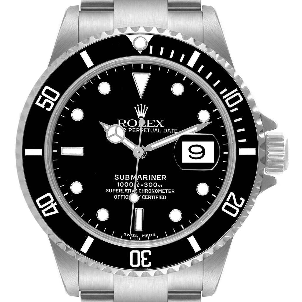 Rolex Submariner Black Dial Steel Mens Watch 16610 Box Papers Service Card
