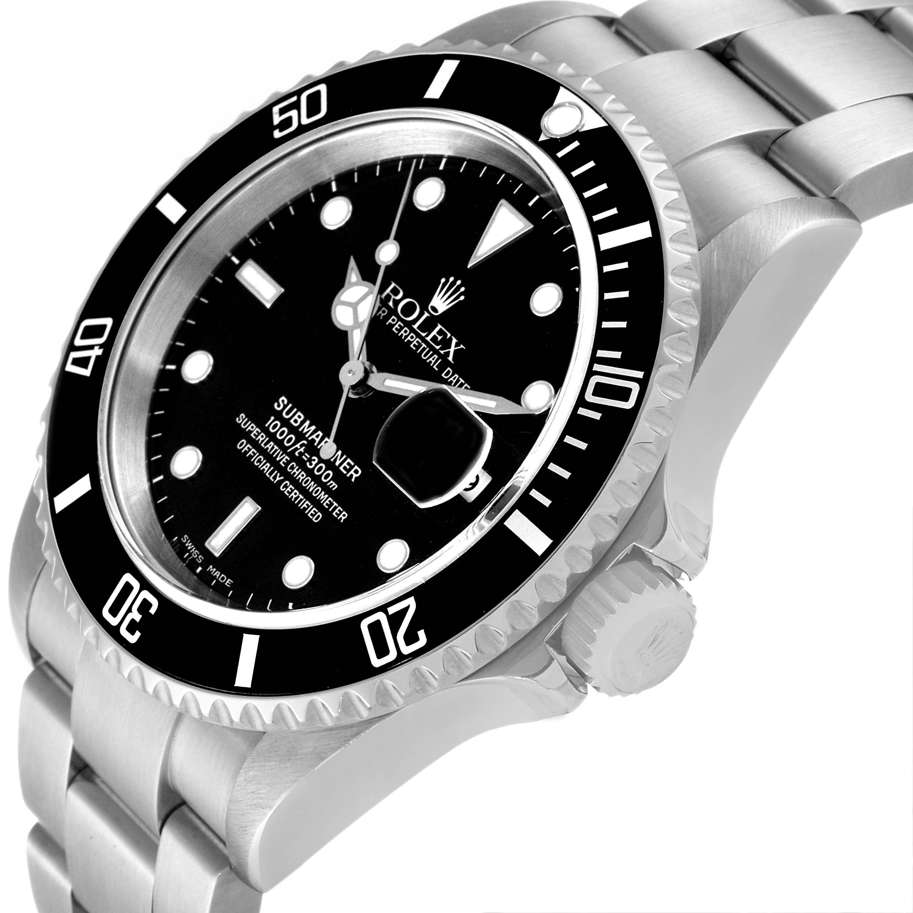 Rolex Submariner Black Dial Steel Mens Watch 16610 Box Papers Service Card